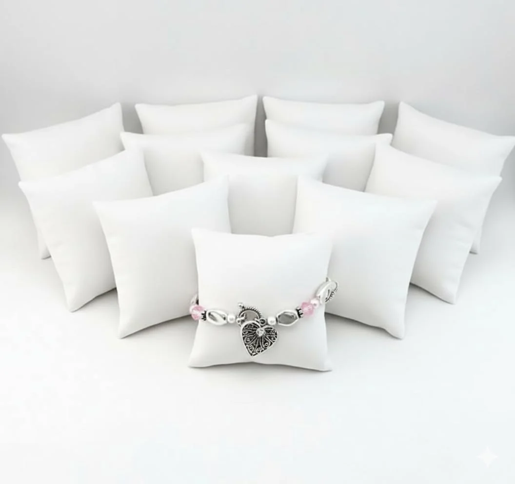 Practical RJ Displays 12 Pack White Faux Leather Watch Pillow Display Set - Bracelet Bangle Cushion for Jewelry Boxes Necklace Bracelet Pillow Display… Flexible
