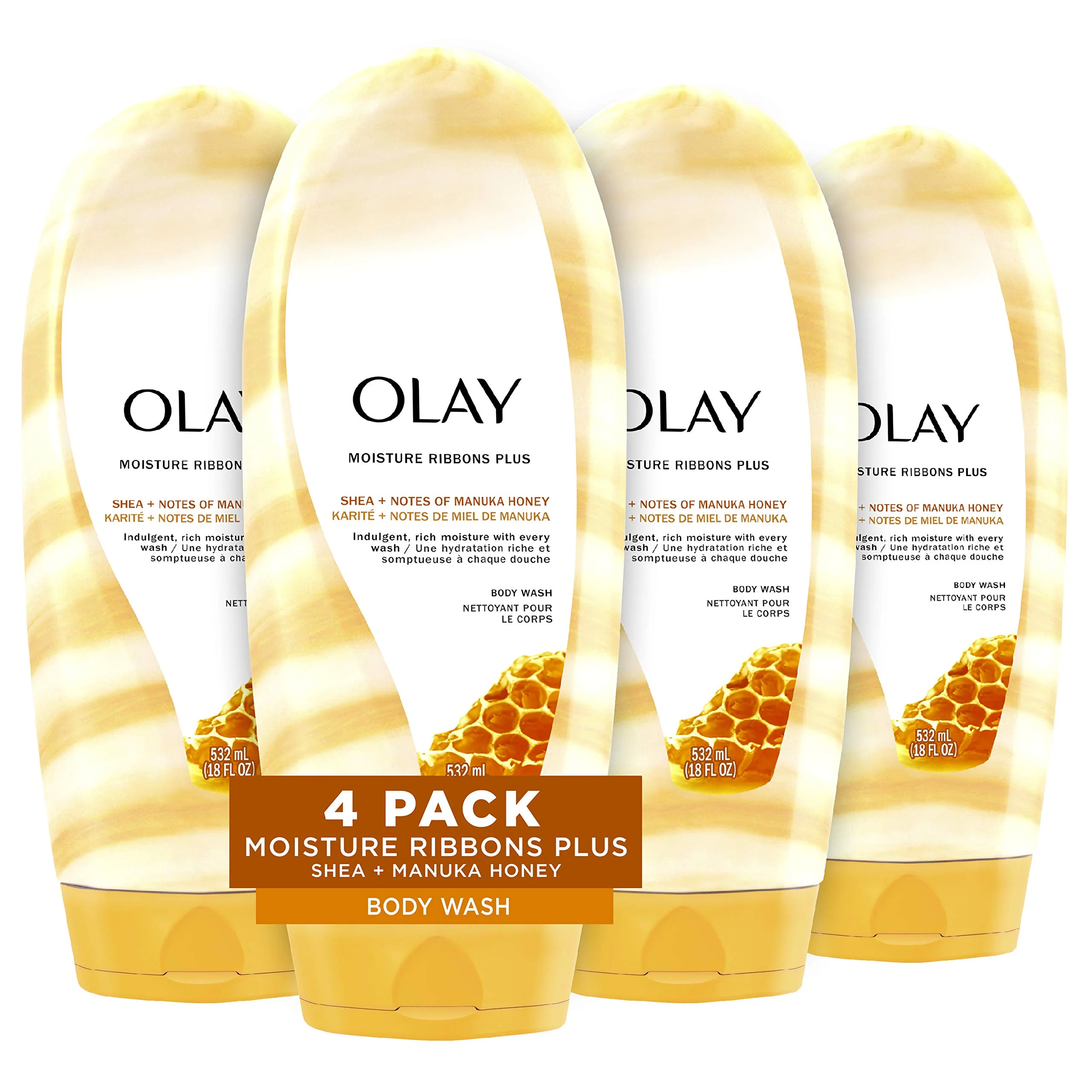 Original Body Wash by Olay Moisture Ribbons Plus Shea Manuka Honey Body Wash 18 fl oz Pack of 4 Selected
