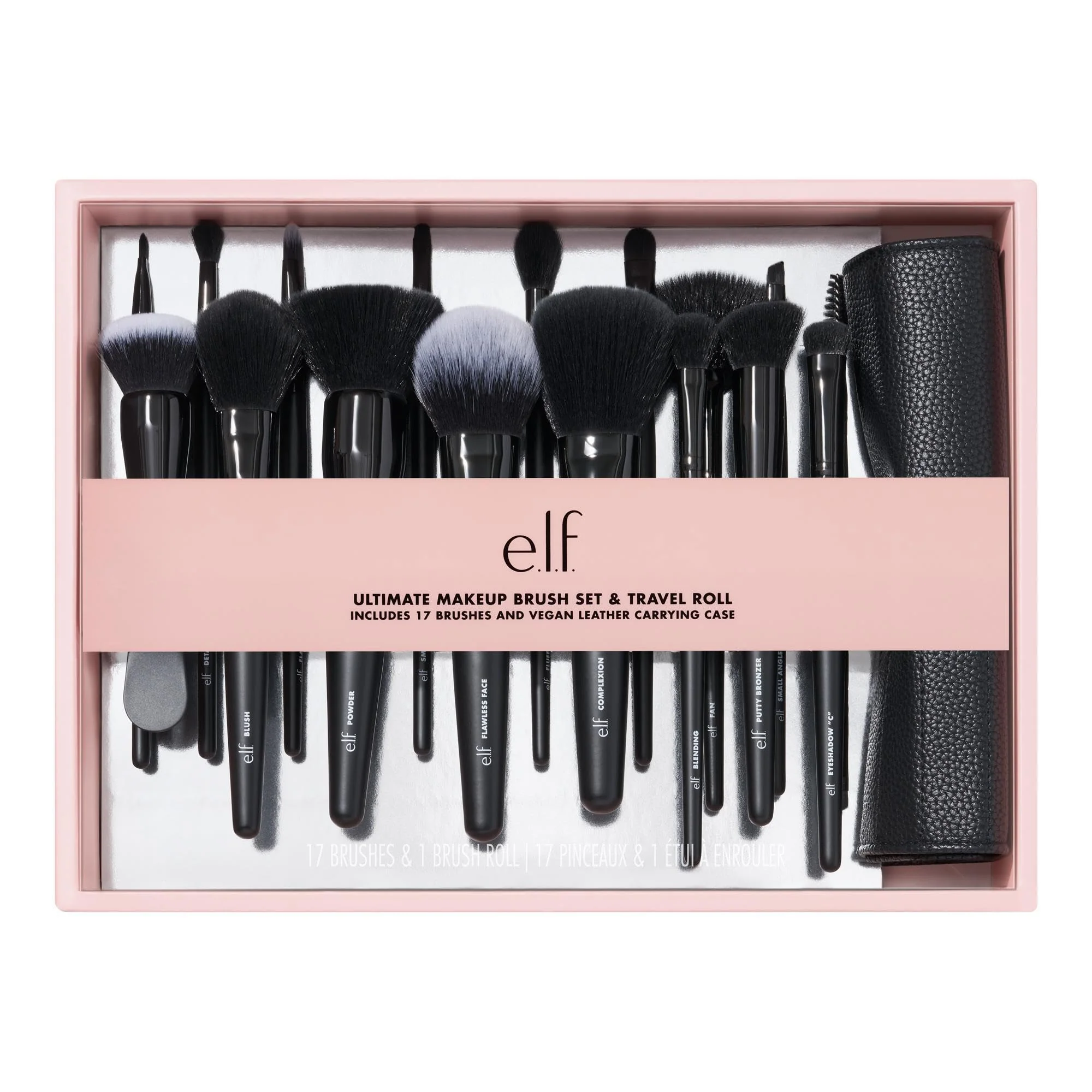 Relaxed e.l.f. Makeup Brush Set Travel Roll 17-Piece Brush Kit Brushes For Eyeshadow Foundation Powder Concealer more Vegan Crafted