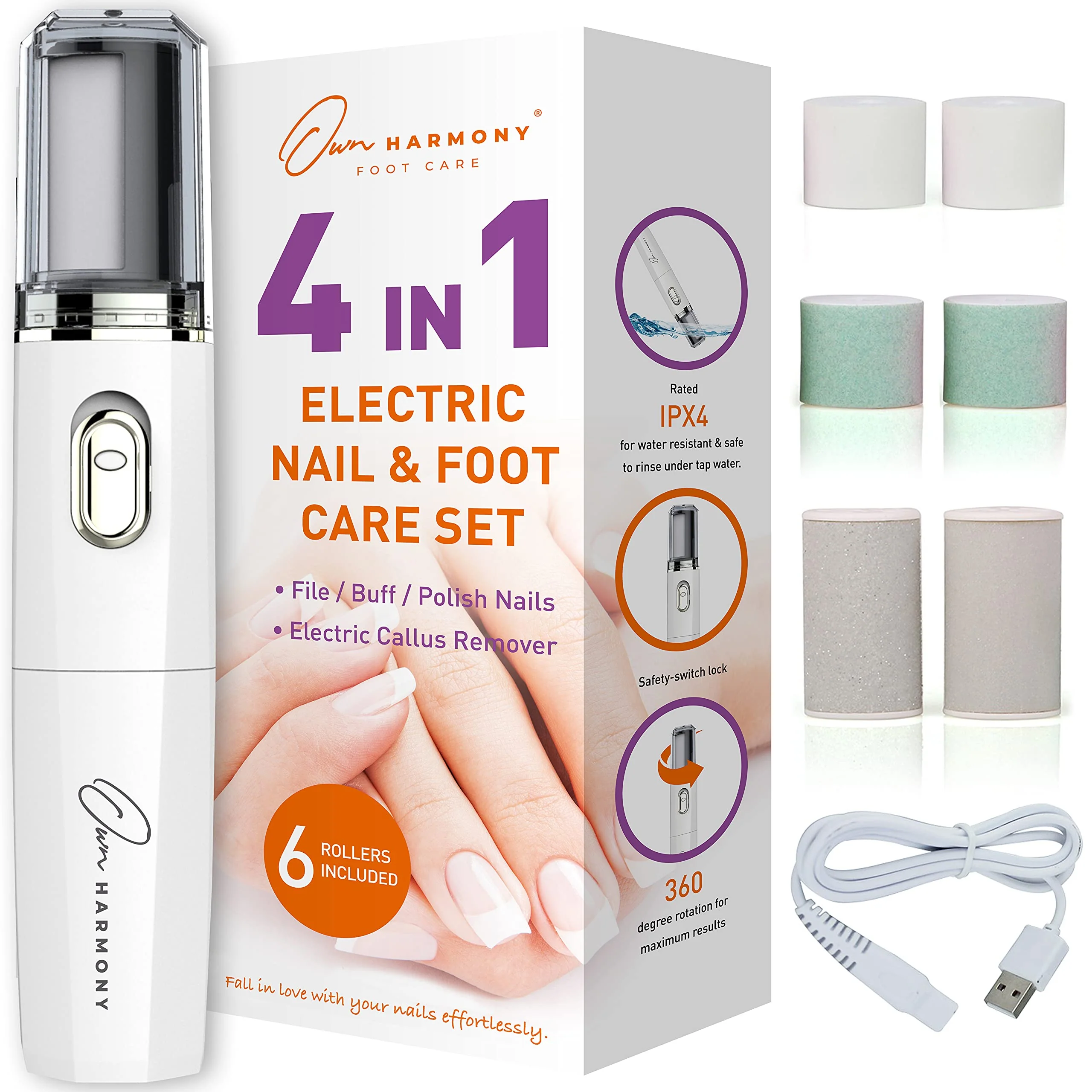 Smooth Own Harmony Electric Nail Buffer and Shine Kit for Natural Nails Manicure Pedicure Tools with Callus Remover Foot Care Electronic Mani Pedi Authentic