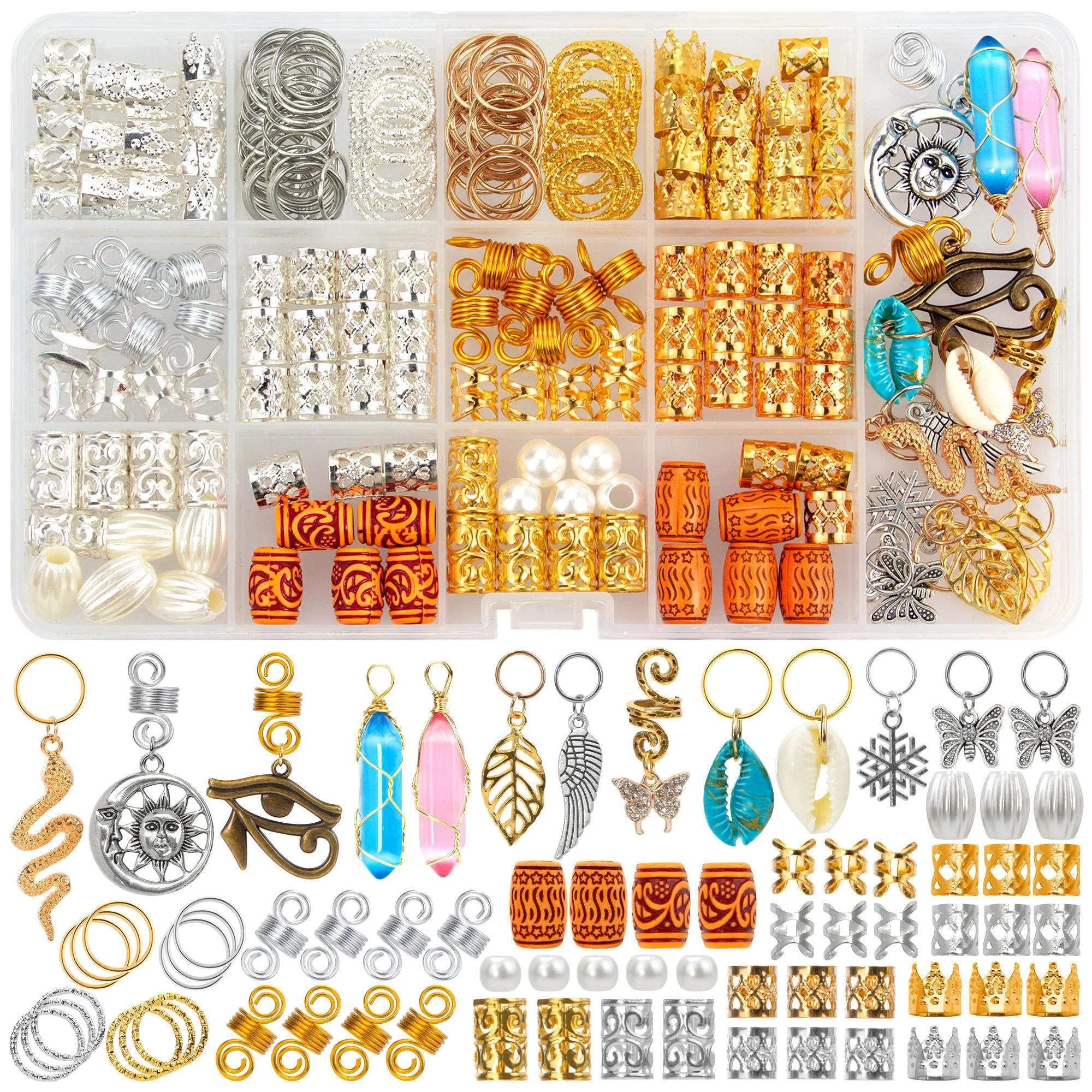 Trusted 215PCS Hair Beads Jewelry Dreadlocks Crystal Hair Charms Ring Hair Accessories Silver Hair Jewels Pendants Loc Tube Bead Braid Accessories for Hair Exclusive