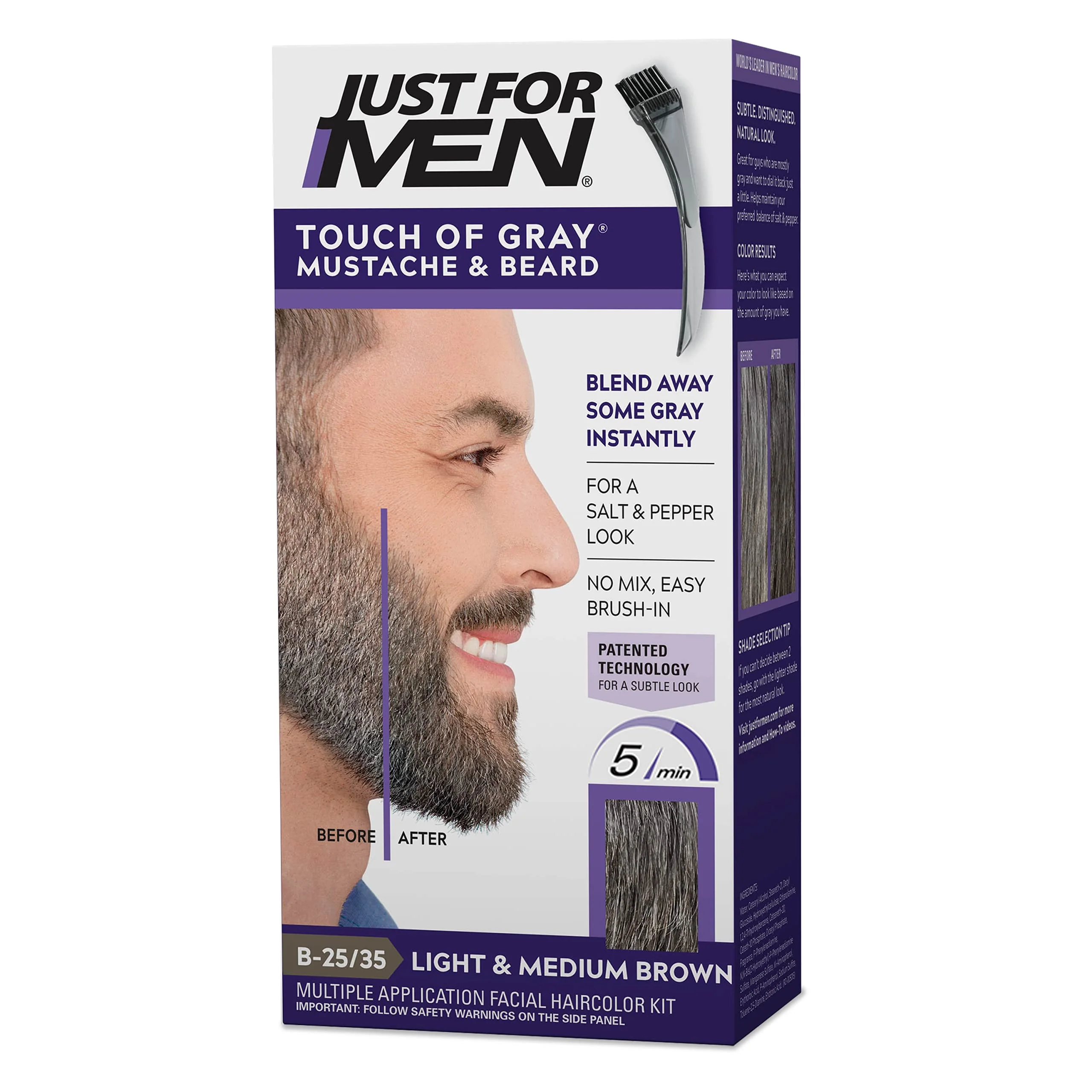 Exclusive Just For Men Touch of Gray Mustache Beard Beard Coloring for Gray Hair with Brush Included for Easy Application Great for a Salt and Pepper Look High-End