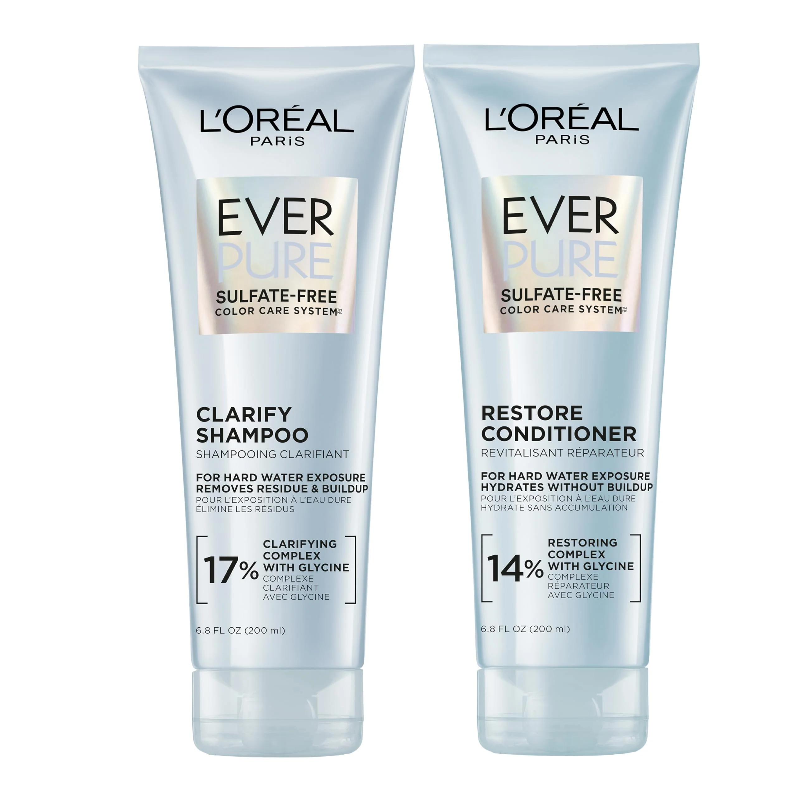 Authentic L'O Paris Clarify and Restore Sulfate Shampoo and Conditioner Set with Antioxidants for Hard Water Exposure and Styling Build-up EverPure 1 Original Design