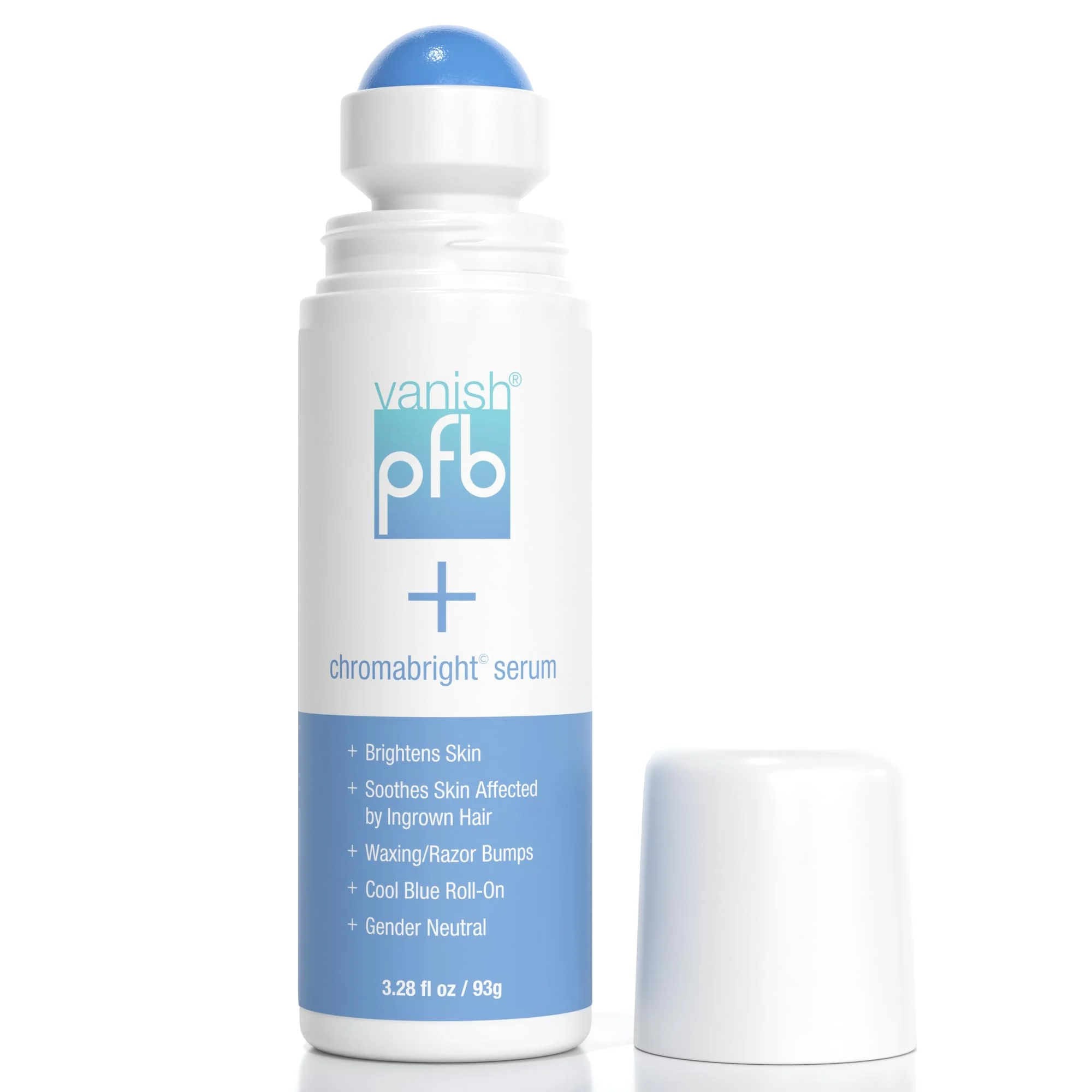 Convenient PFB Vanish Razor Bump Stopper Skin Care Treatment with Chromabright Dark Spot Remover Roll On Formula Treats Ingrown Hairs and Razor Burns - 93g Fast
