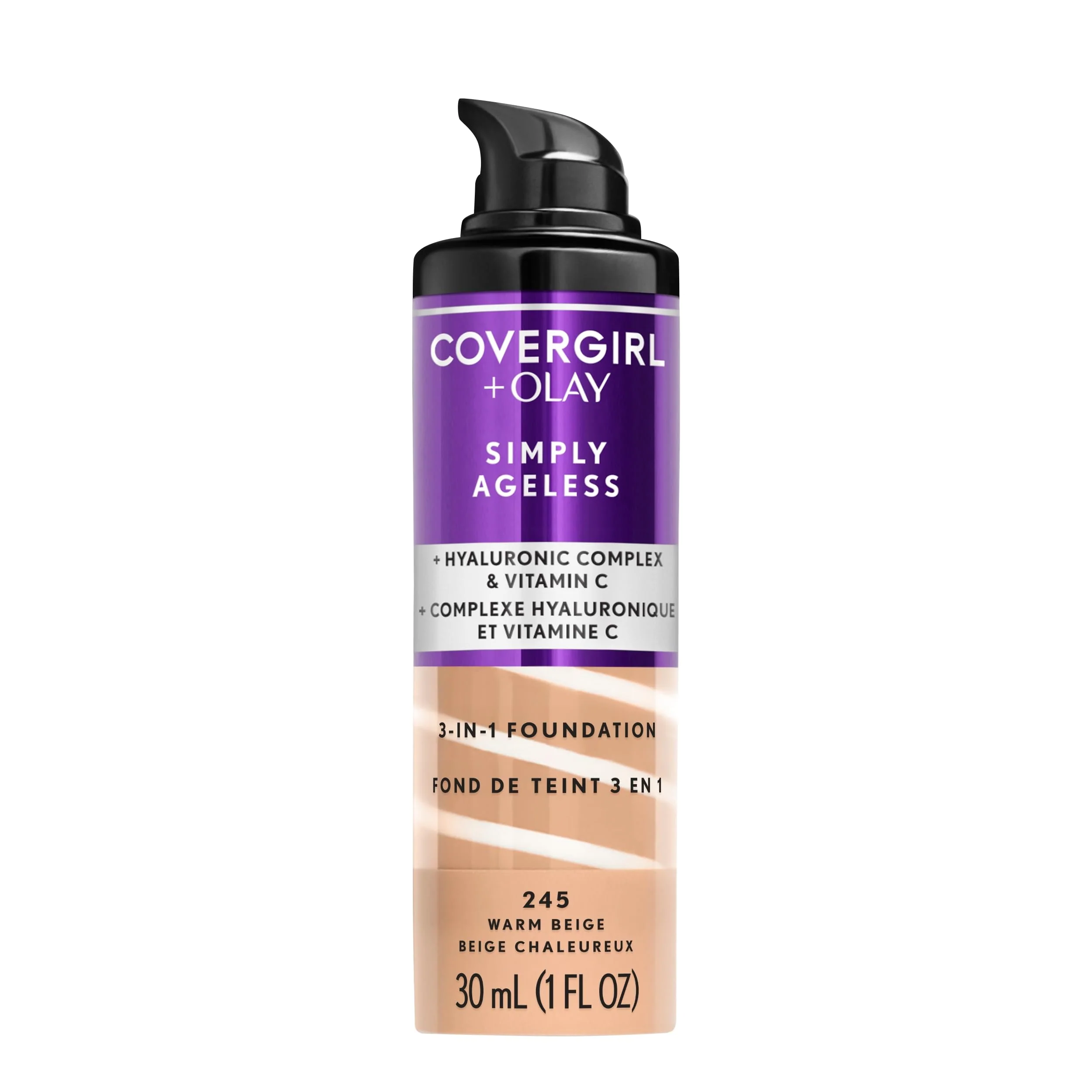 Contemporary COVERGIRL Olay Simply Ageless 3-in-1 Liquid Foundation Matte Finish Hyaluronic Vitamin C Formula 245 Warm Beige 1 Count Expertly Made