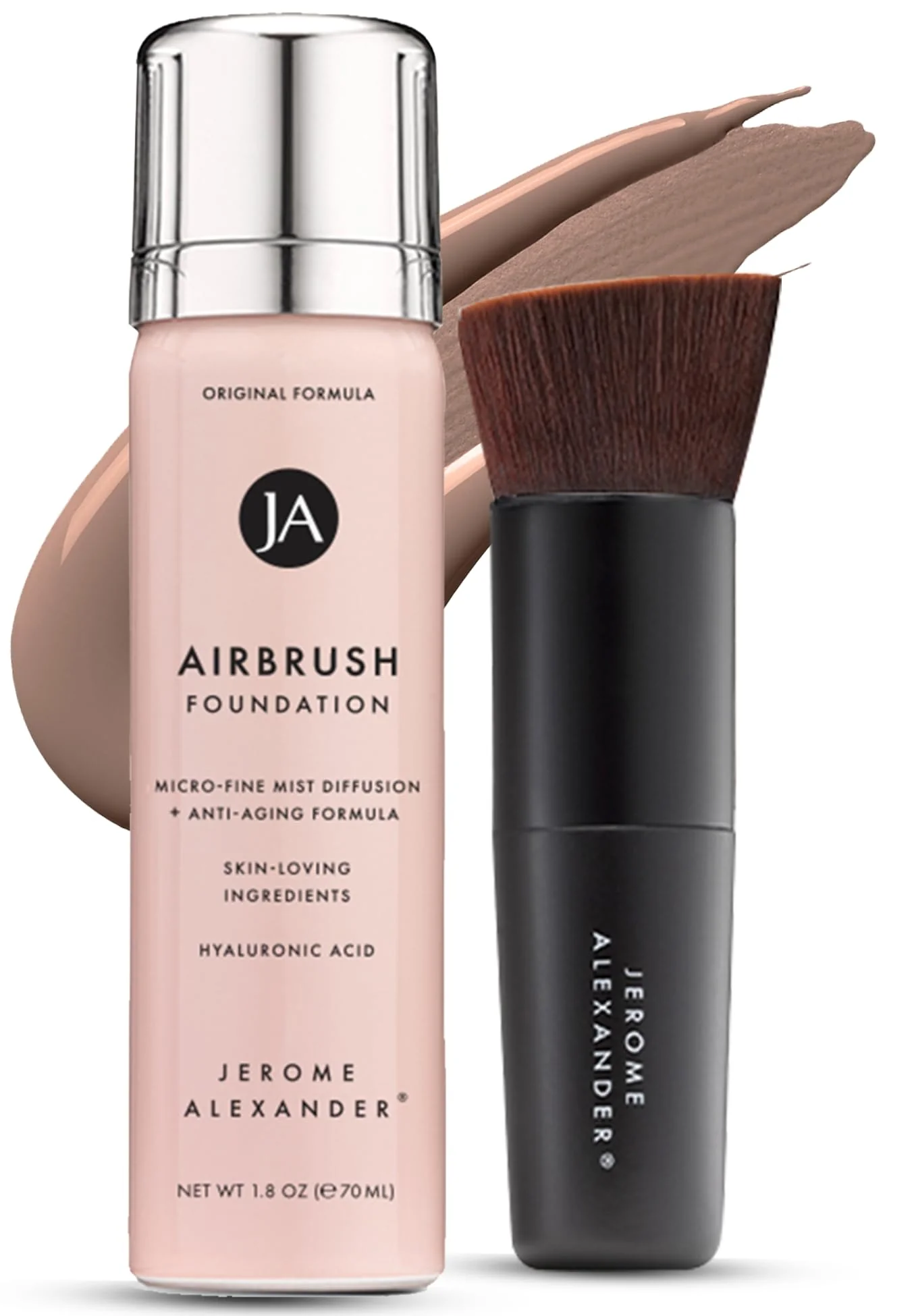 Original Jerome Alexander Minerals AirBrush Foundation - 2 Piece Set with Airbrush Foundation and Kabuki Brush - Spray Makeup with Anti-aging Ingredients User-Friendly