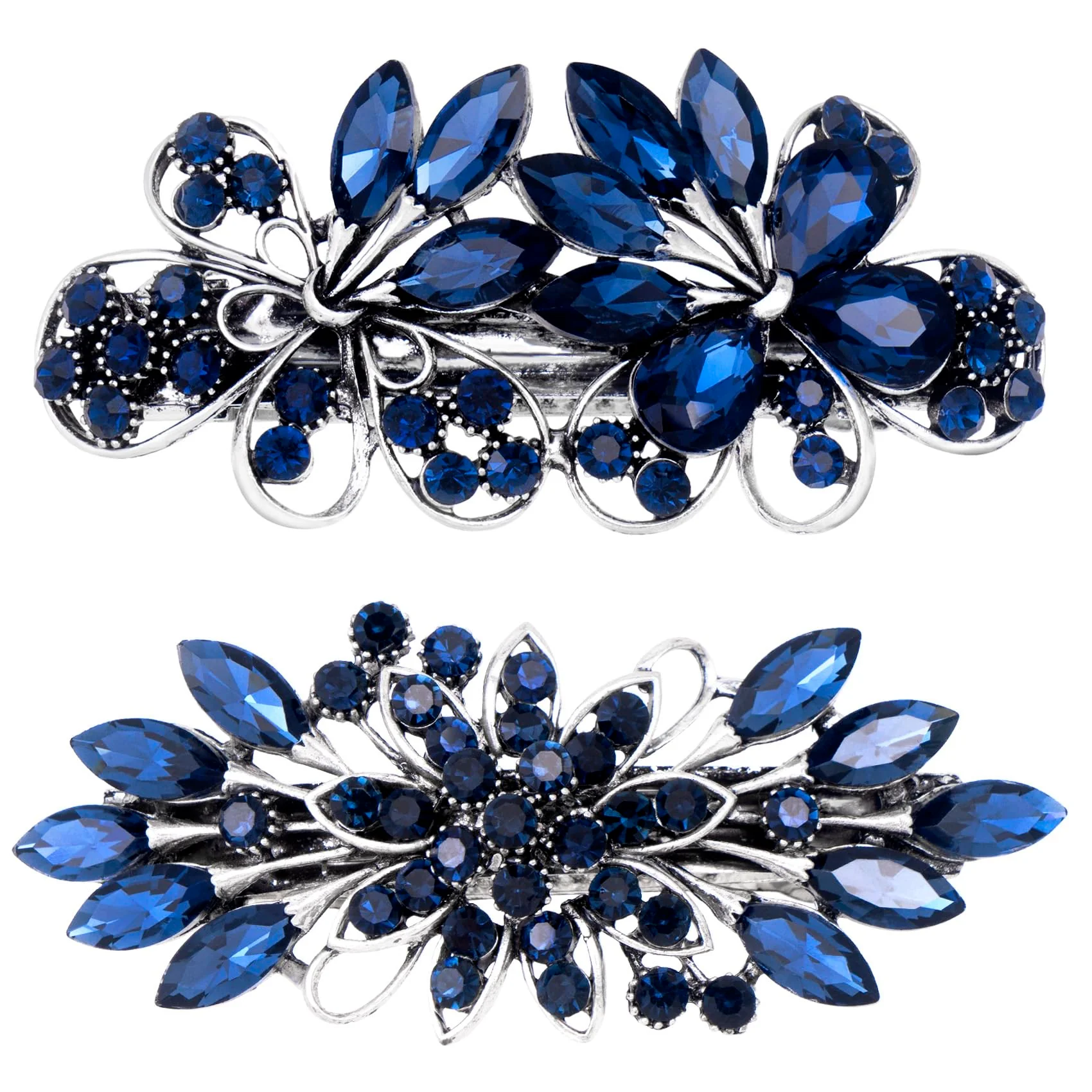 Long-Lasting CustomyLife 2pcs 3.35inch Vintage Crystal Hair Barrettes Sapphire Blue Bun Updo Hair Clips Sparkly Rhinestone French Wedding Prom Formal Hair Effective