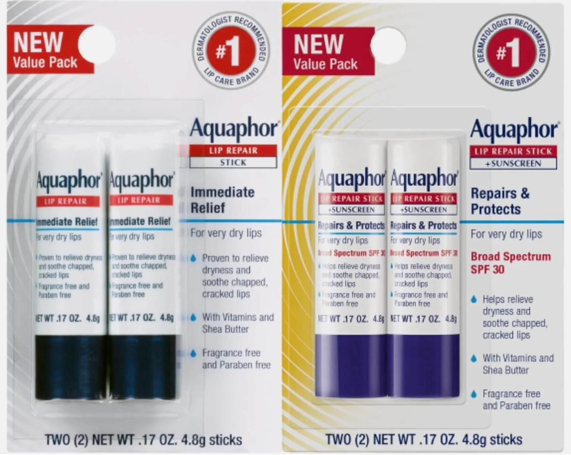 Relaxed Aquaphor Lip Repair Lip Balm Set Lip Repair Stick 0.17 Oz Pack of 2 Lip Repair and Protect Stick Lip Balm with Sunscreen SPF 30 0.17 Oz Pack Certified
