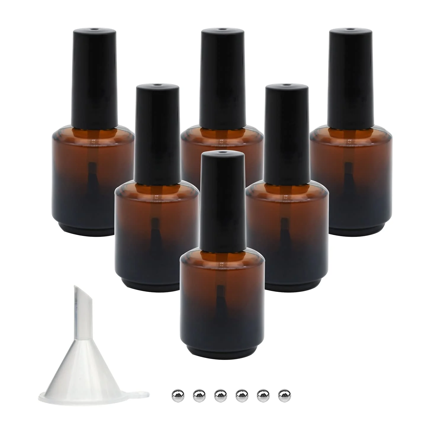 Functional Agidea 6PCS Empty Nail Polish Bottles Amber 15ML 0.5 oz Empty Dark Glass Refillable Nail Polish Bottles with Brush Mixing Balls Funnels Brown High-End