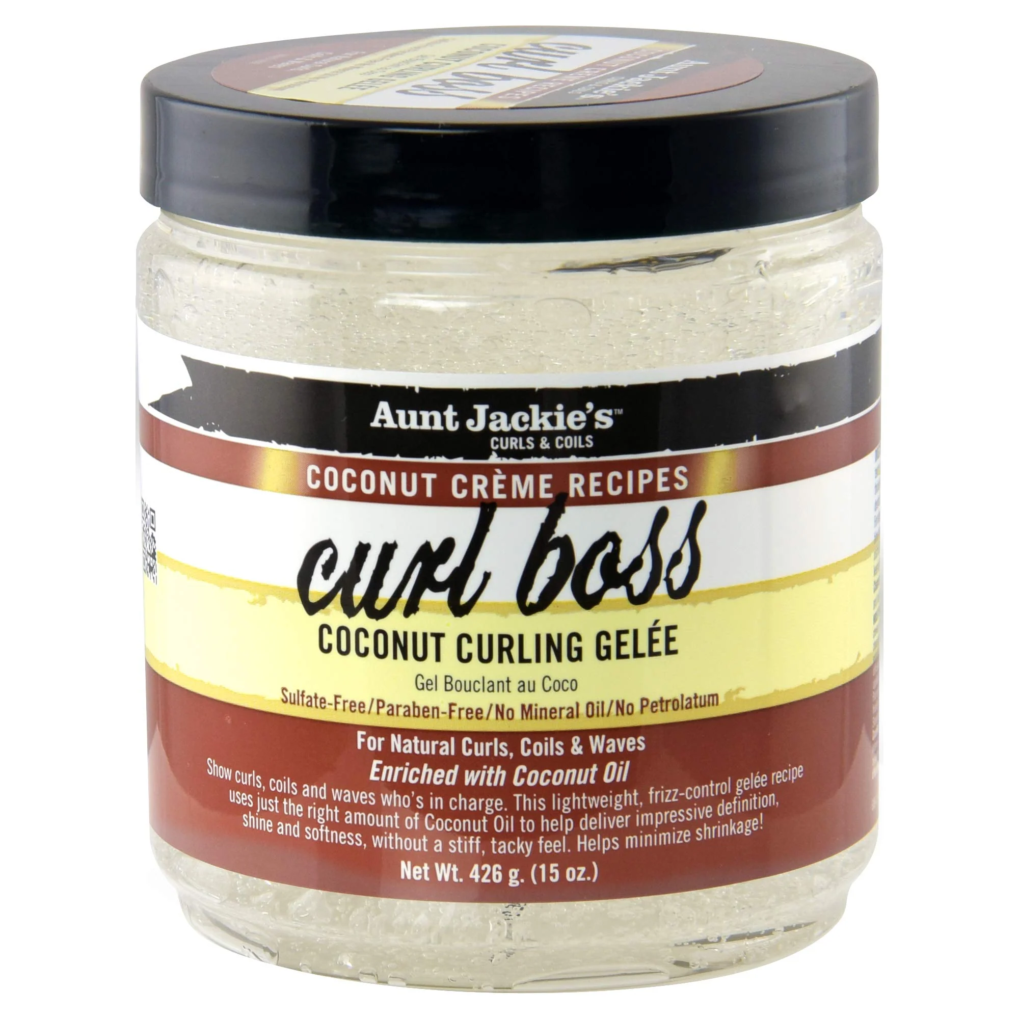 Quality Aunt Jackie's Coconut Crème Recipes Curl Boss Coconut Curling Hair Gel for Natural Curls Coils and Waves 15 oz High-End