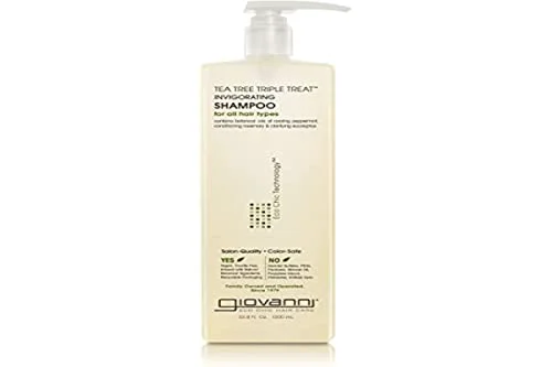 Smart GIOVANNI Tea Tree Triple Treat Invigorating Shampoo 33.8 oz. Liter - Cooling Peppermint Eucalyptus Rosemary Helps Dry Flaking Scalp Lauryl Clean