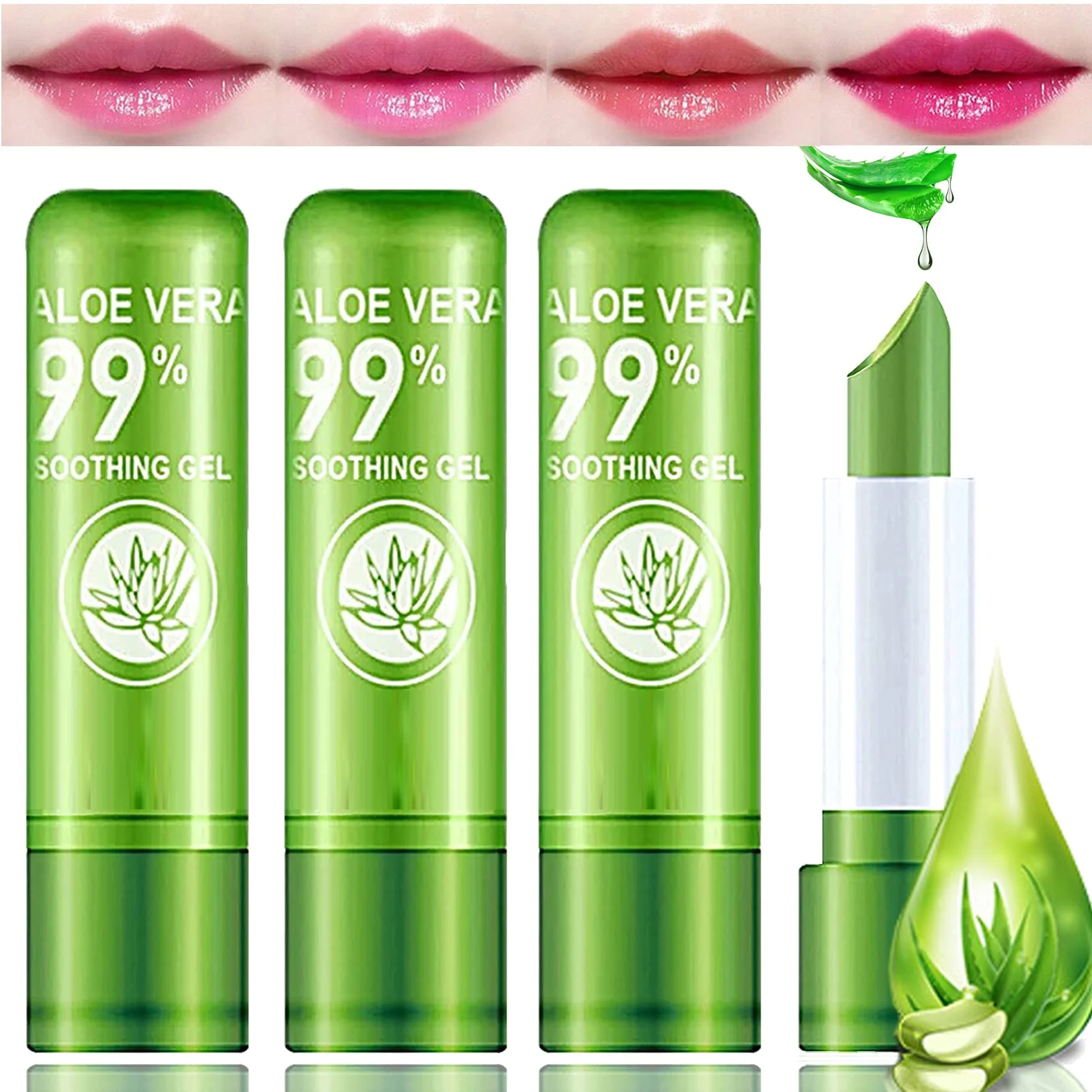 Fashionable LZYLLS 4 Pack Aloe Vera Lipstick Long Wear Nourishing Lip stick Waterproof Moisturizing Color Changing Lip Balm Lipstick Lip Gloss Temp Color Exceptional