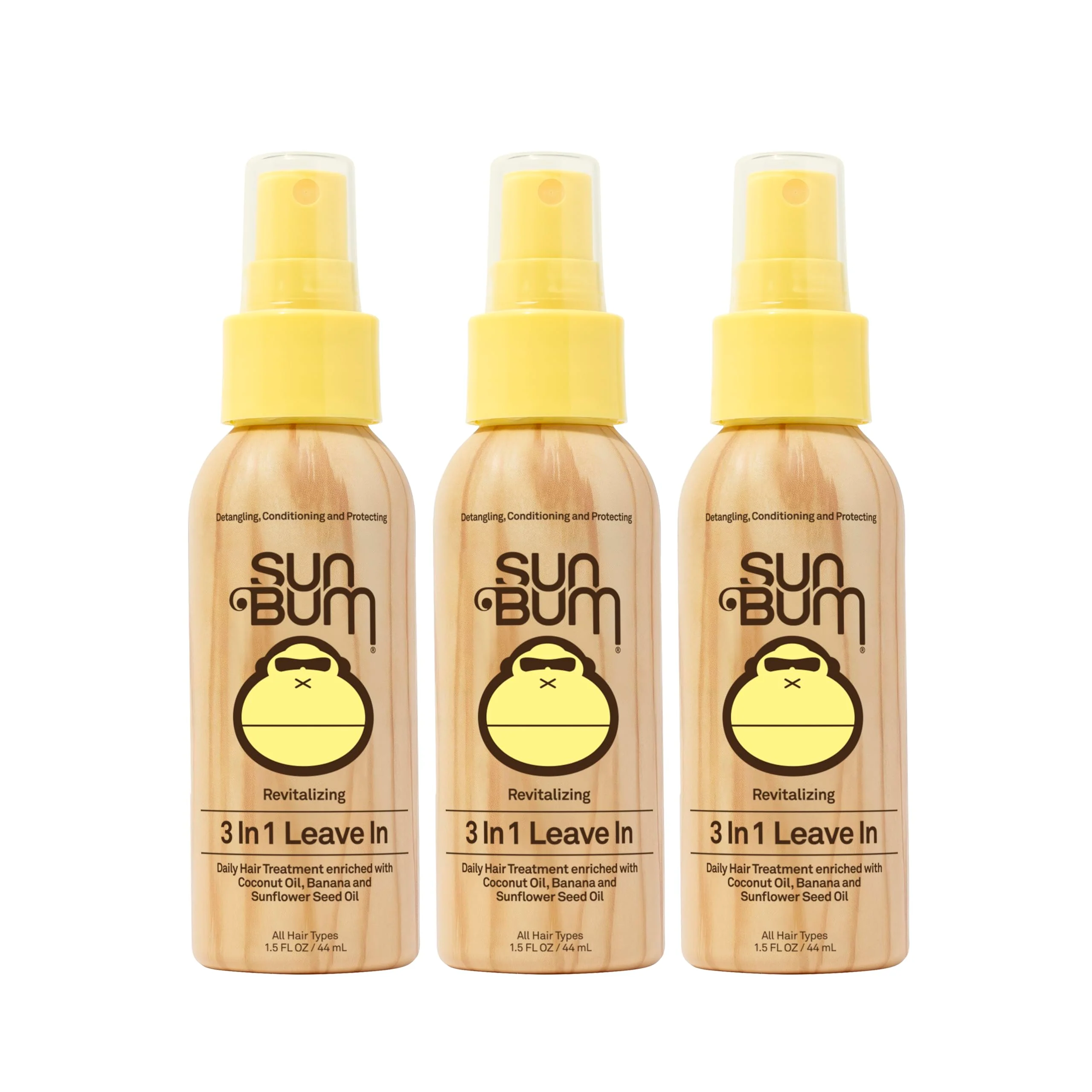 Environmentally Friendly Sun Bum Revitalizing 3 in 1 Leave In Conditioner - Anti Frizz Detangler - Color Friendly with UV Protection - Enriched with Coconut Oil and Banana Durable