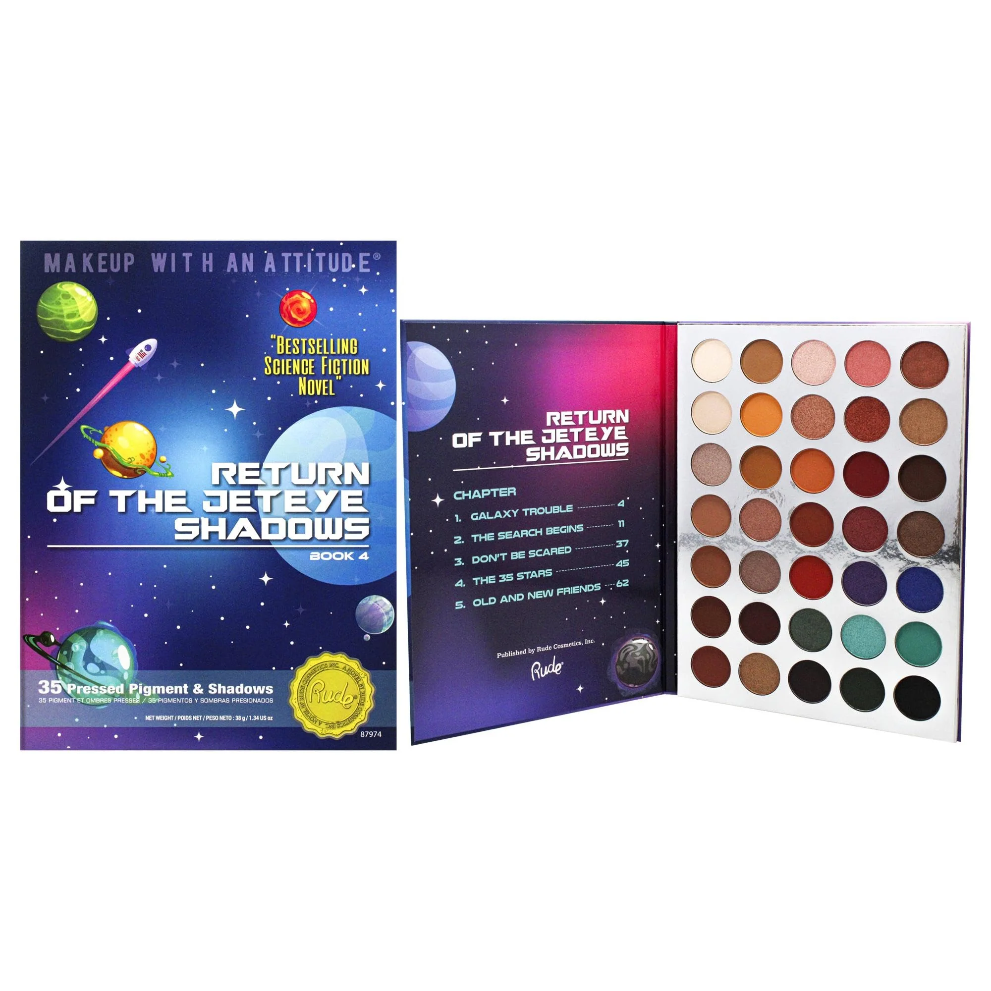 Long-Lasting Rude Cosmetics Return of the Jeteye 35 Eyeshadows Palette - Book 4 for Women - 1.34 oz Eye Shadow Fashionable