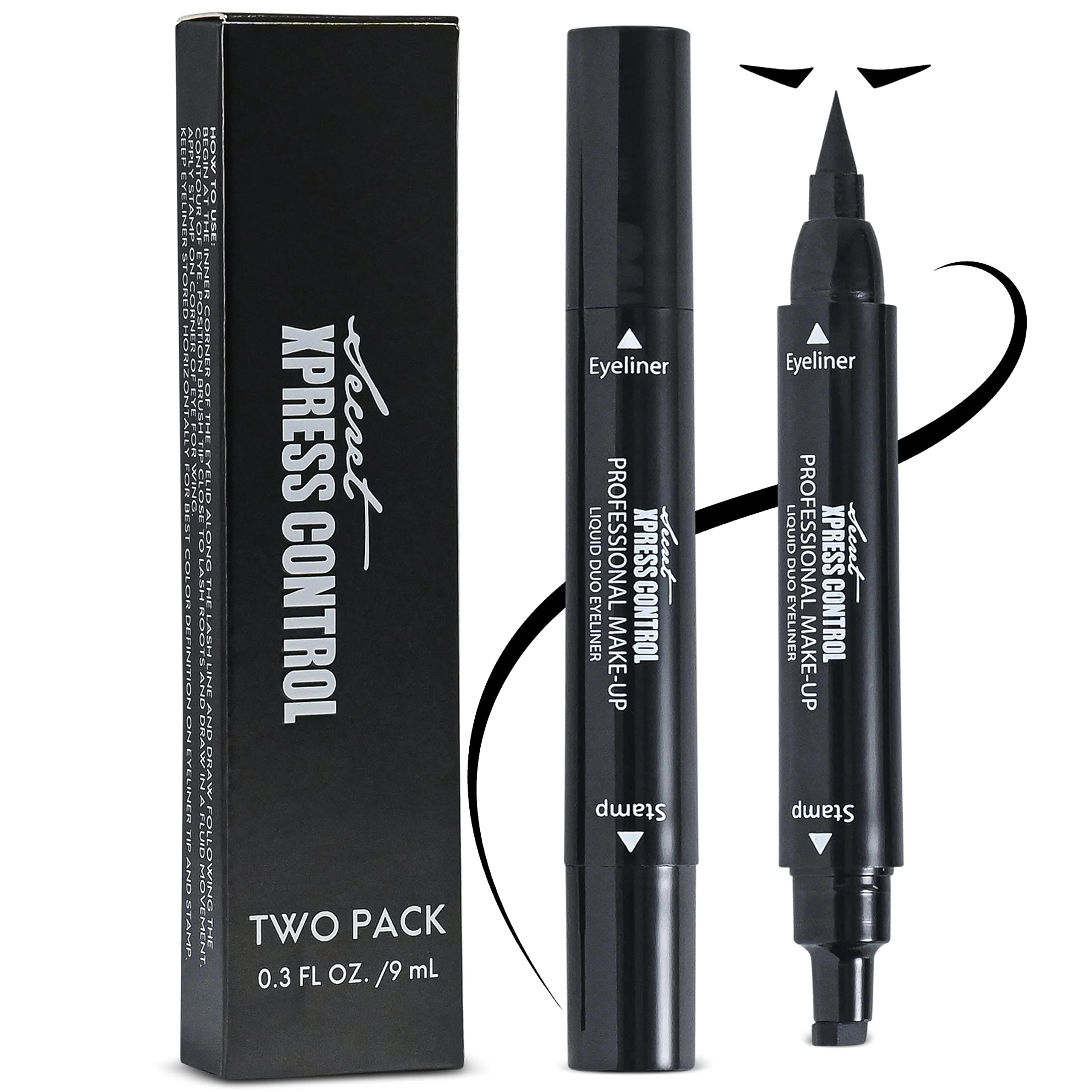 Premium Secret Xpress Control Winged Eyeliner Stamp Waterproof Long Lasting Liquid Black Pen Cat Eye Matte Eye Makeup Black - 2 Pack Powerful