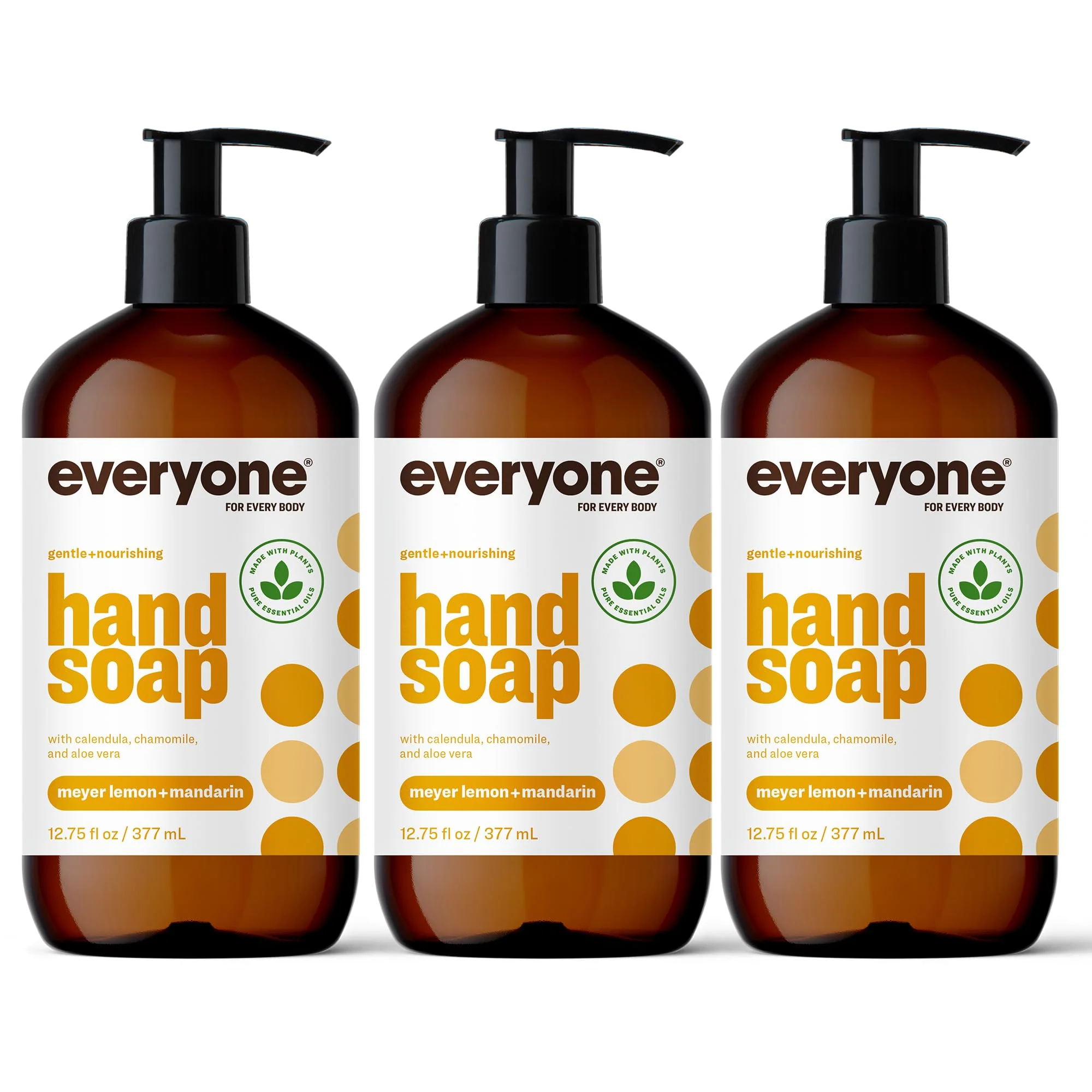 Soft Everyone Liquid Hand Soap 12.75 Ounce Pack of 3 Meyer Lemon and Mandarin Plant-Based Cleanser with Pure Essential Oils Top-Quality