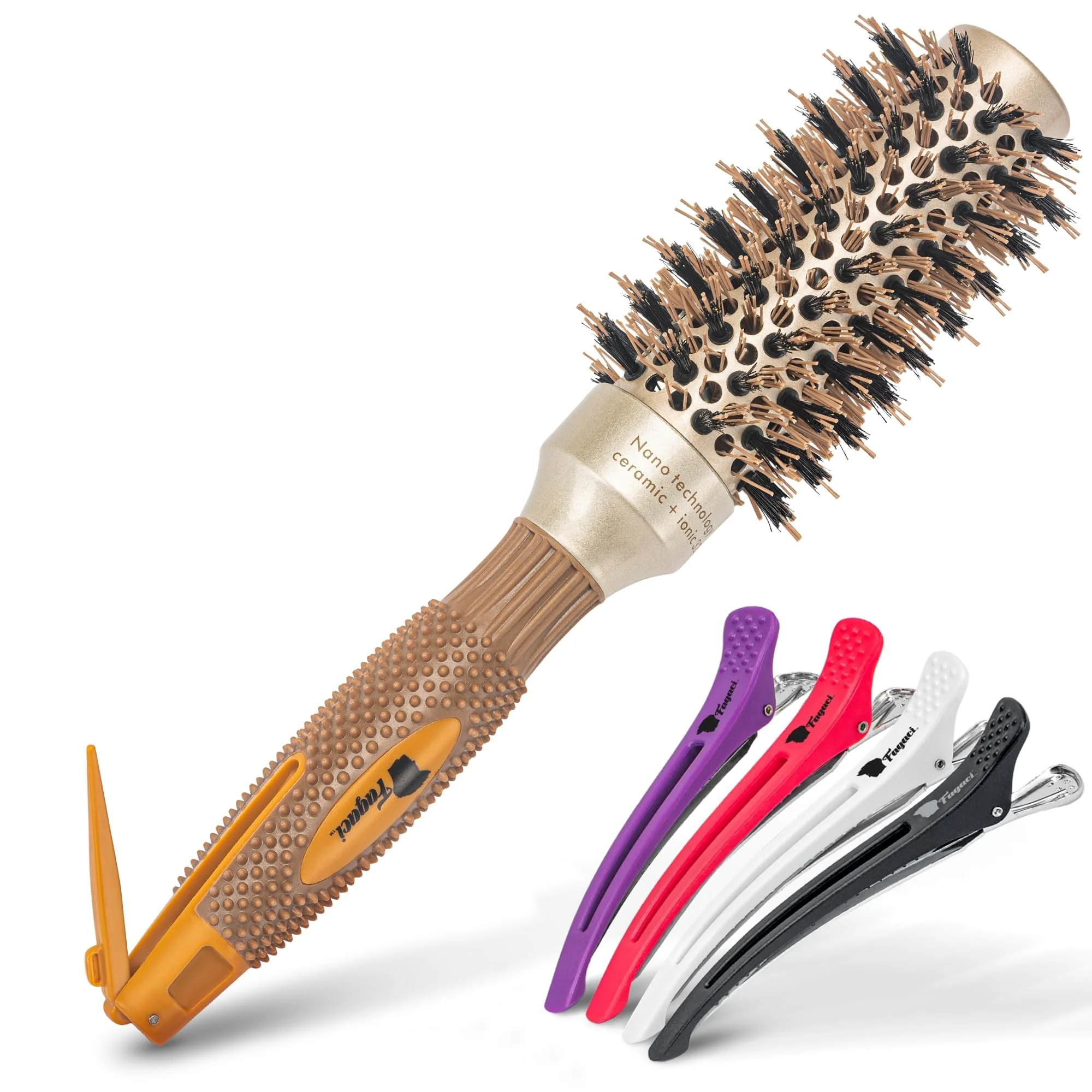 Smart Fagaci Small Round Brush for Blow Drying with Natural Boar Bristle Hair Styling Drying Healthy Hair and Add Volume Ceramic Gold Hair Brush 4 Optimized