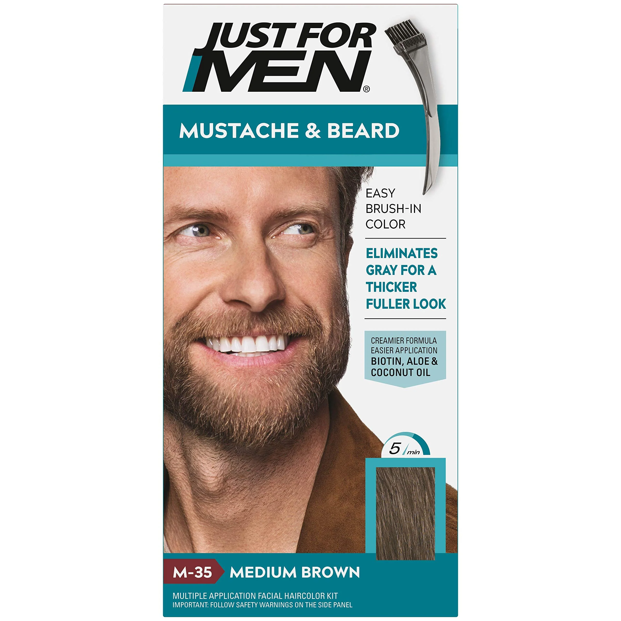 Minimalist JUST FOR MEN Color Gel Mustache Beard M-35 Medium Brown 1 ea Pack of 4 Professional