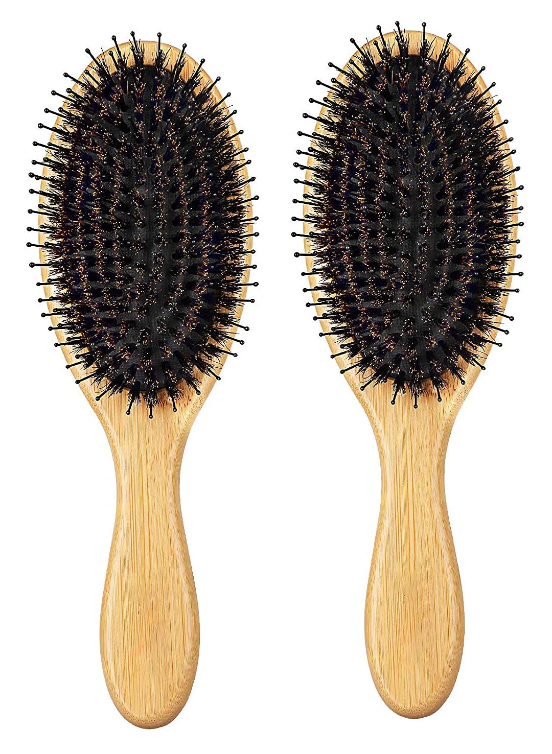 Relaxed WeTest Upgraded Natural Boar Bristle Hair Brush - Wooden Bamboo Hair Brush for Thick Hair Anti Static Detangling Reducing Hair Breakage 2 Pack Traditional