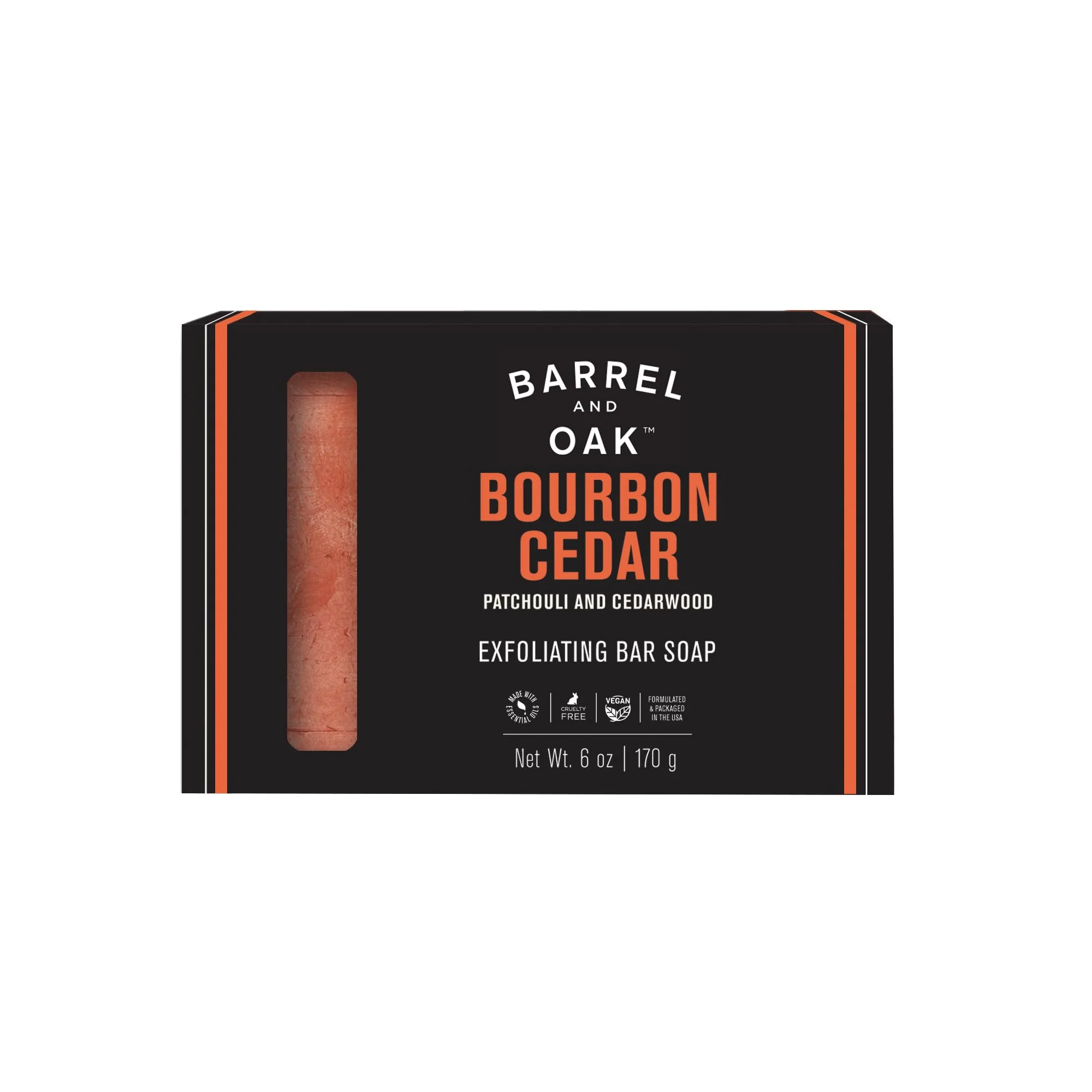 Contemporary Barrel Oak Exfoliating Bar Soap for Men Kaolin Clay with Red Clay Walnut Shell Powder Olive Stone and Essential Oils Long-Lasting Bar Soap Detailed