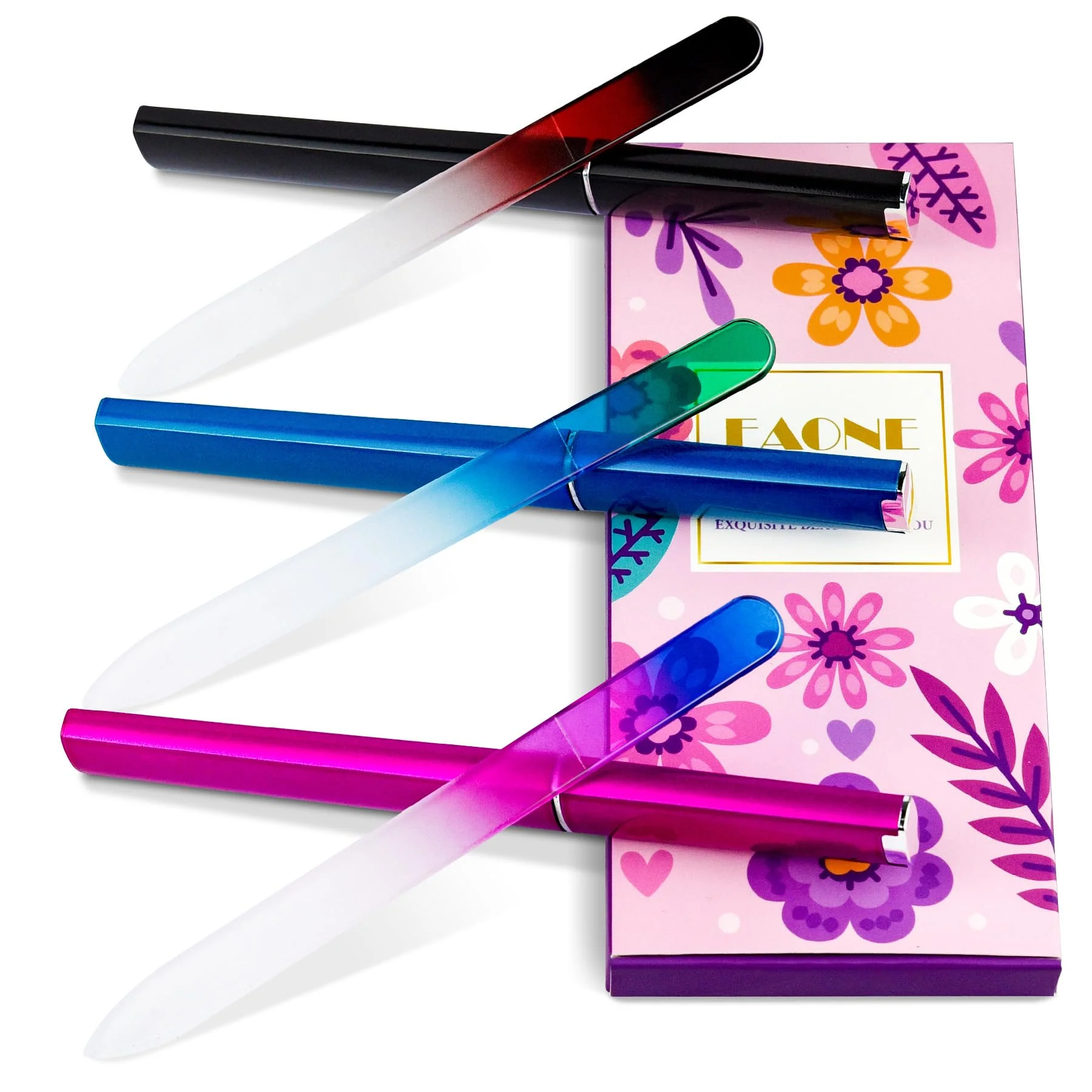 Versatile EAONE Crystal Glass Nail File with Case 3 Pack Double-Sided Etched Fingernail Files for Natural Nails Professional Footnail Care Tool Stocking World-Class