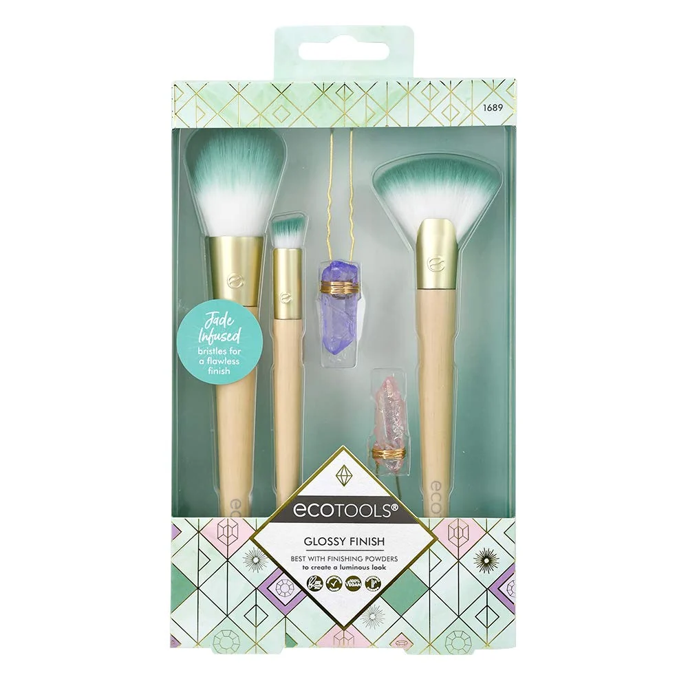 Responsible Ecotools Glossy Finish MakeUp Brush Set Beige Green Set of 5 Soft