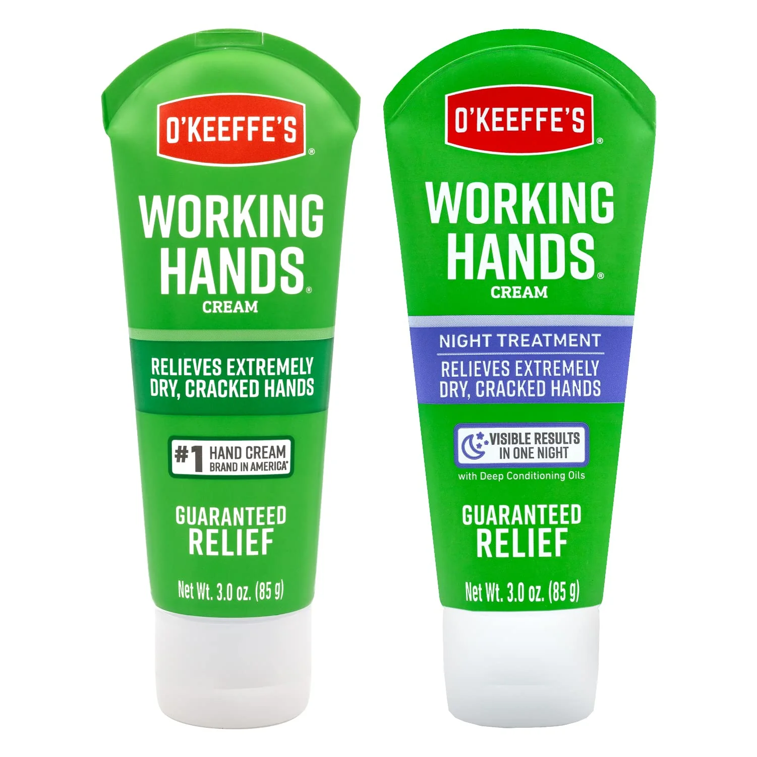 Quality O'Keeffe's Working Hands Hand Cream Plus Night Treatment Cream Bundle - 3 oz Tubes 2 total - Repairing Skincare for Cracked Dry Hands Prestigious