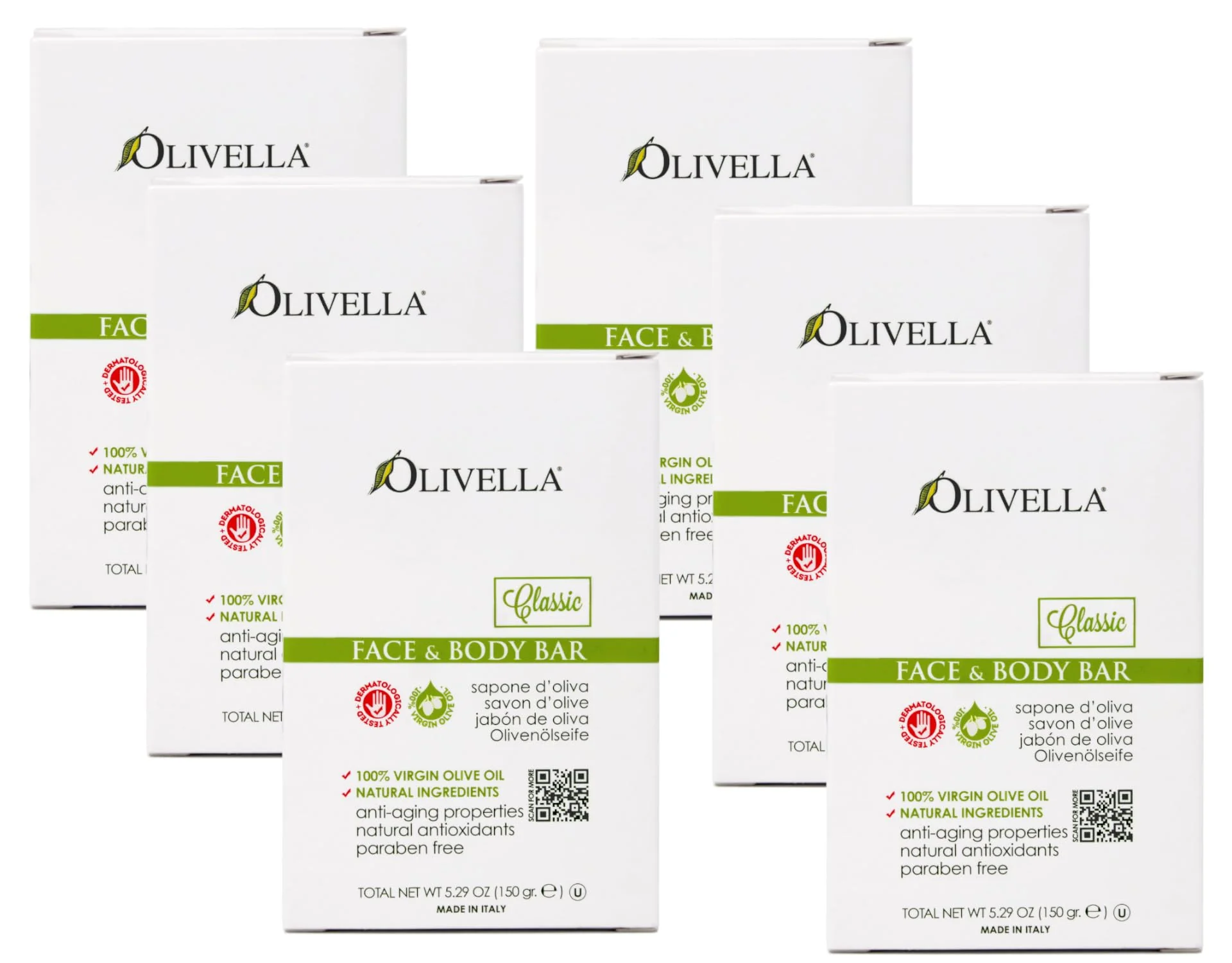 Powerful Olivella Soap Bar 5.29 Ounce Face Body 156ml 6 Pack Traditional