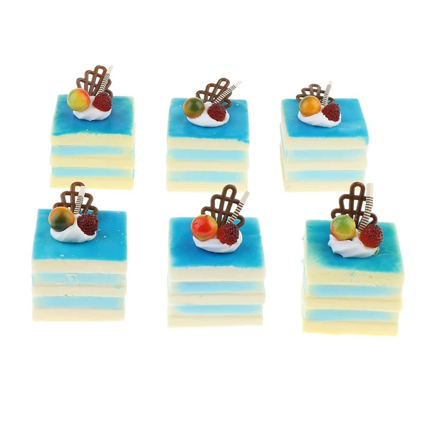 Genuine Max 6 Pcs Lifelike Artificial Cake Cube Cake Model Home Ornaments Sky blue Premium Material