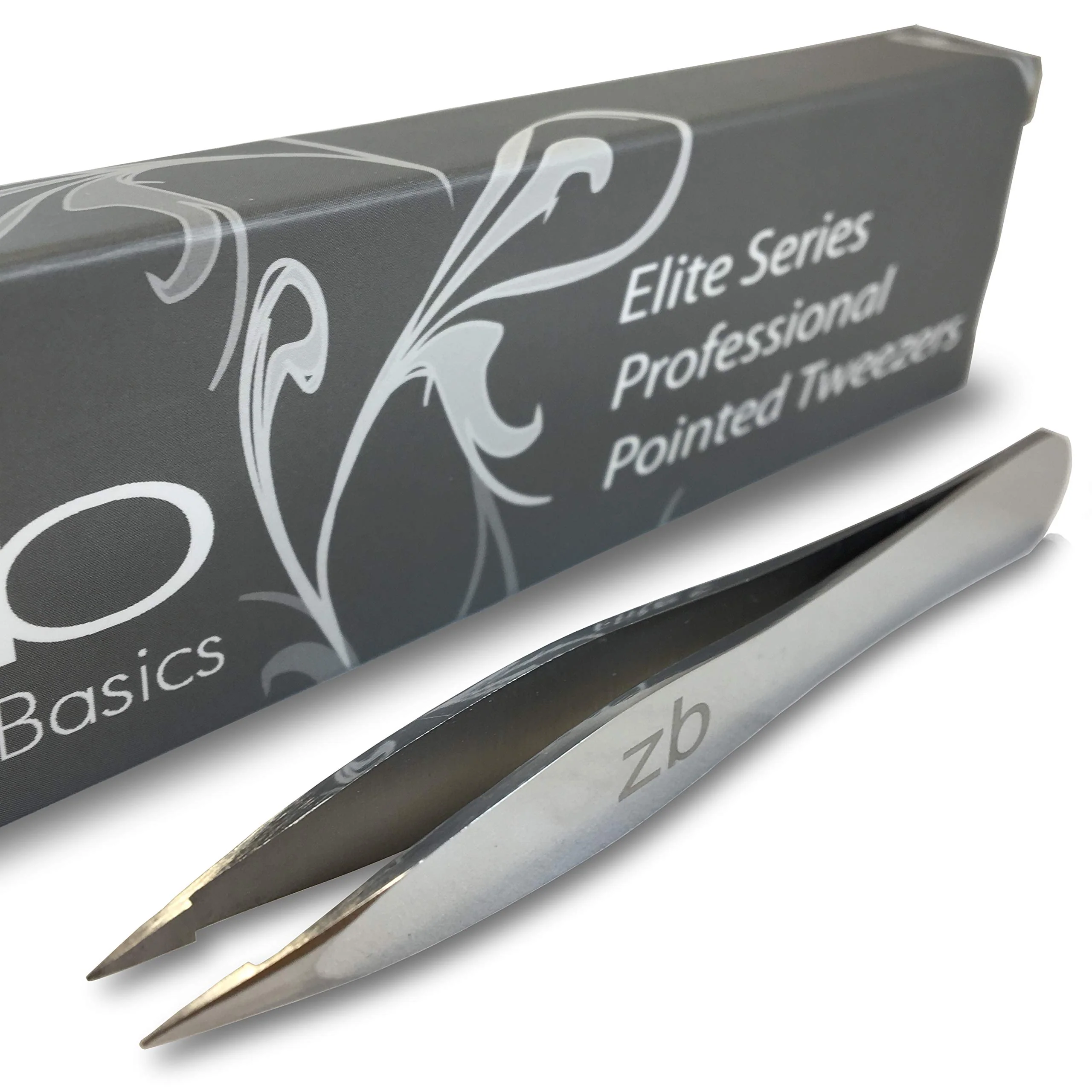 Advanced Zizzili Basics Elite Series Pointed Tweezers - Sharp Precision Tips Surgical Grade Stainless Steel Tweezer for Professional Eyebrow and Facial Hair Casual