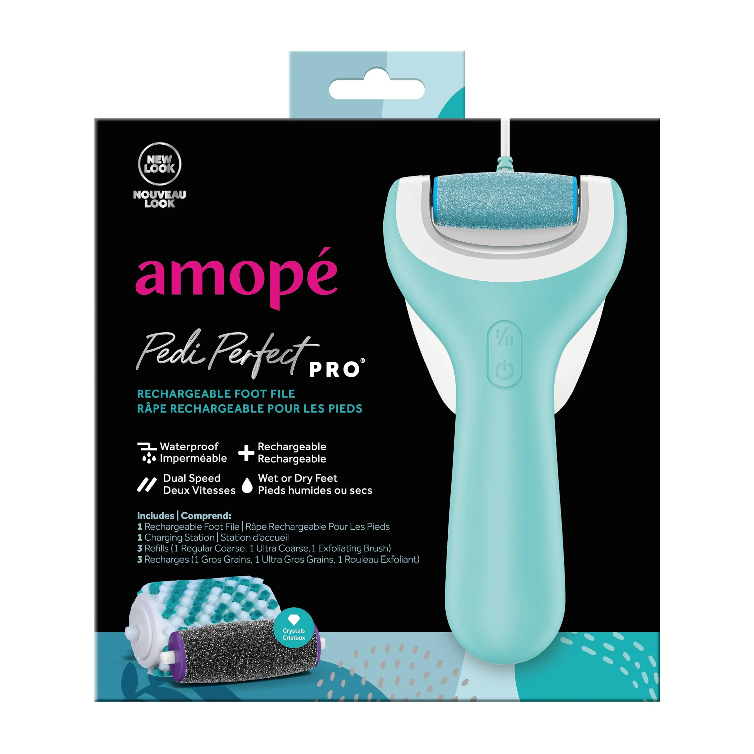 Convenient Amope Pedi Pro Wet Dry Electric Foot File Callus Remover Kit Waterproof Rechargeable Pedicure Tool for Feet Removes Hard Dead Skin Next-Generation