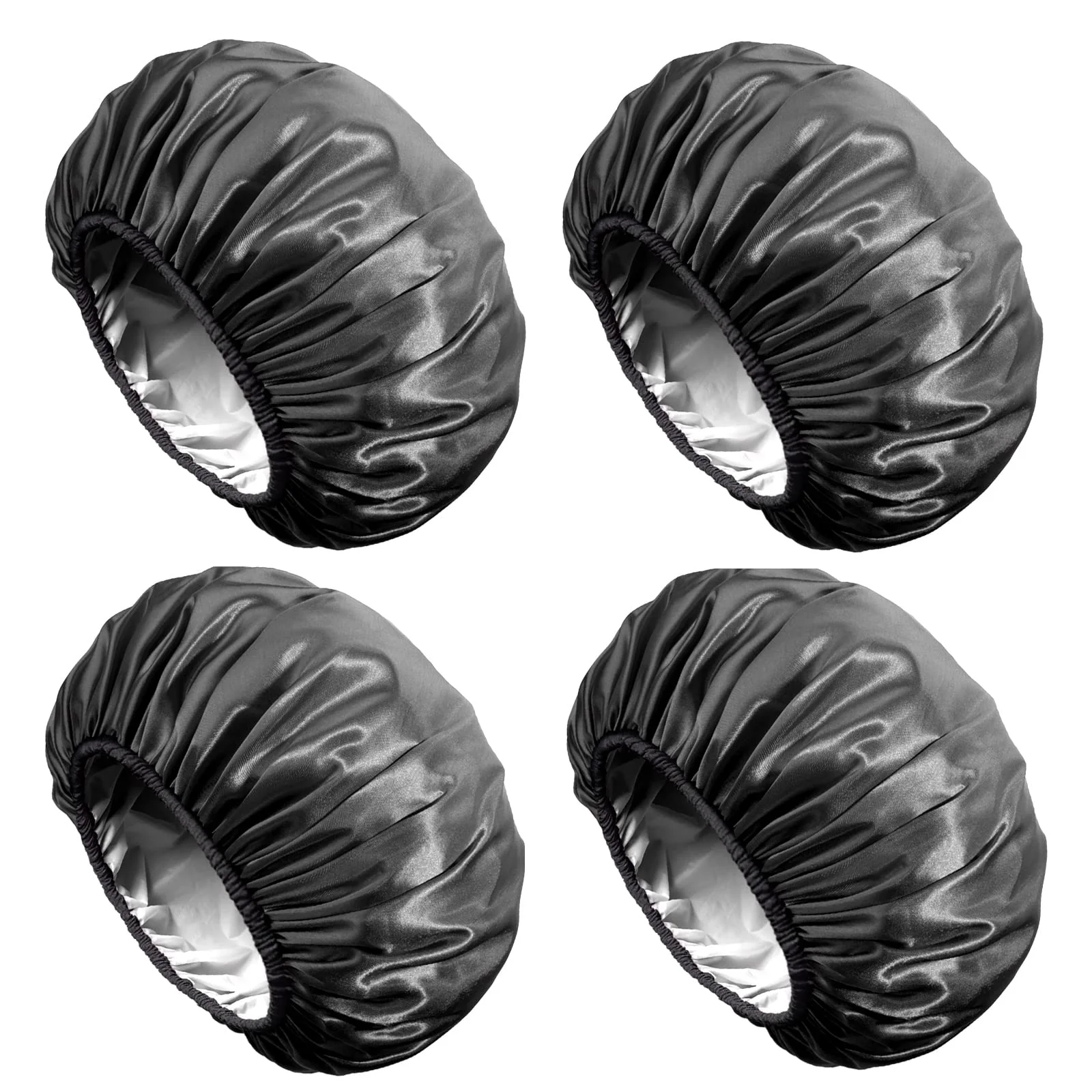 Quality Aquior Shower Cap Extra Large Shower Cap for Men Satin EVA Double Layer Waterproof Reusable Hair Cap for Women Long Hair All Black 4 Pack Verified