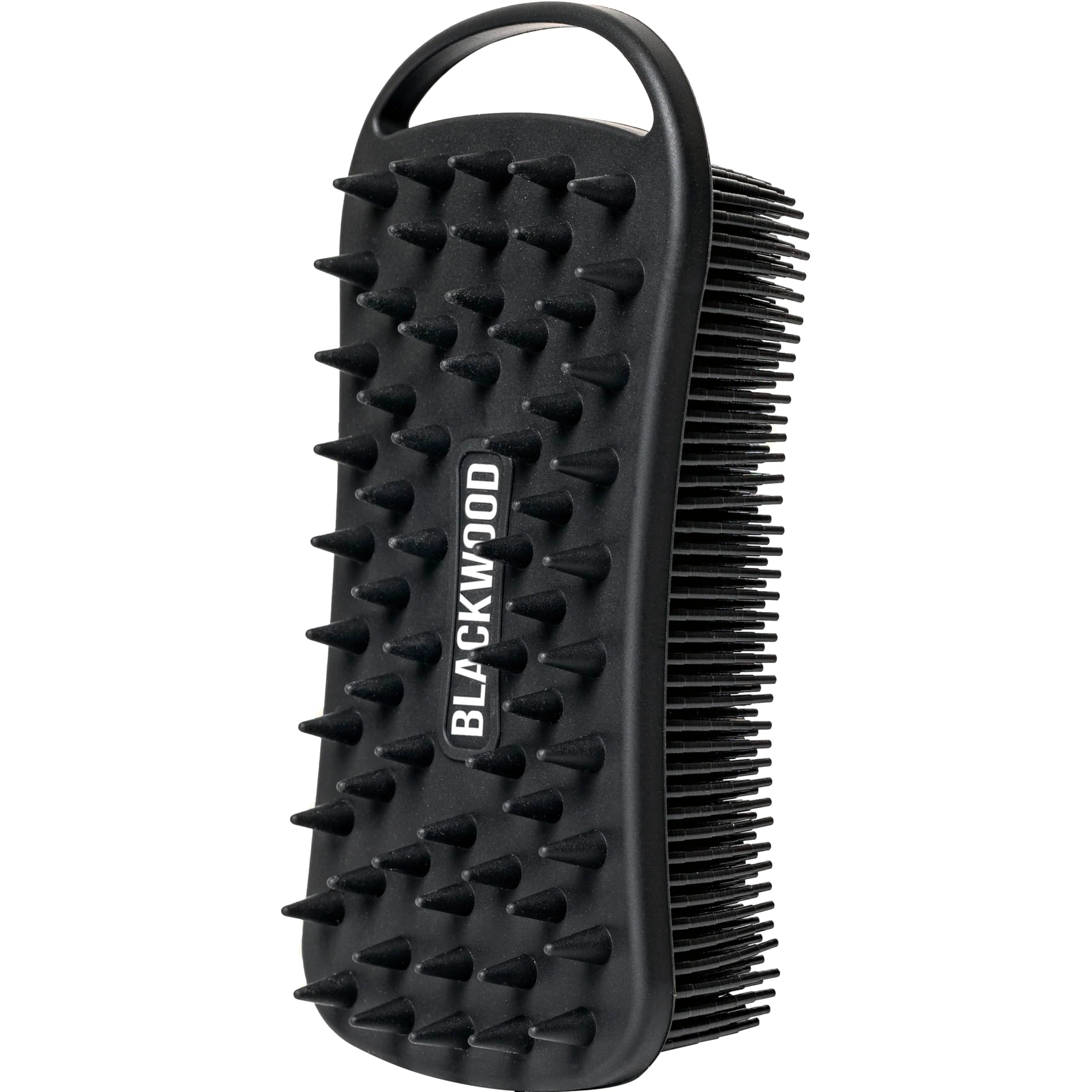 Optimized Blackwood For Men Double Duty Beard Body Scrubber - Dual-Sided Men's Shower Tool - Handheld Body Wash Brush with Long Soft Silicone Bristles Elite