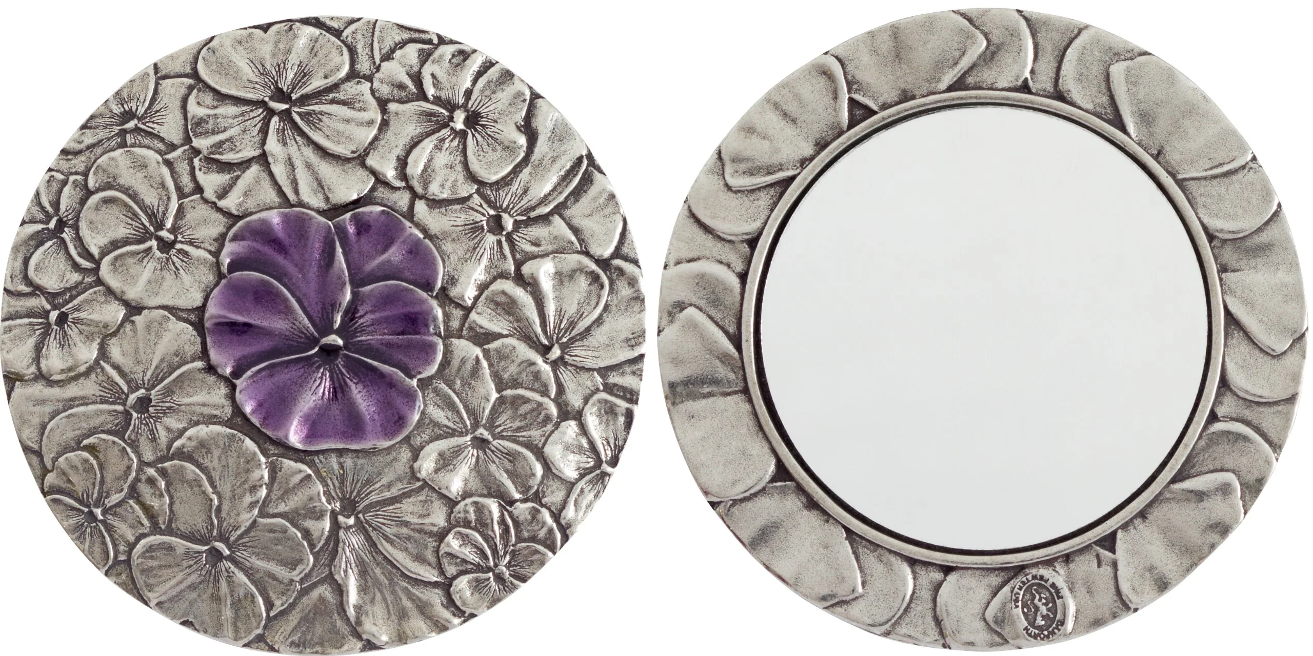 Recyclable DANFORTH - Pewter Pansy Purse Mirror - Handmade Hand-Held Mirror for Women - Purple Flower Gift Accessories - Made in USA 3 inches Safe