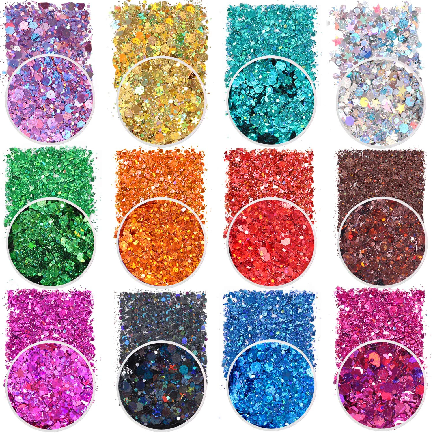 Secure Extra Fine Glitter Powder for Craft 24 Colors Holographic Cosmetic Laser Glitter for Nail Body Eye Hair Face Lip Gloss Iridescent Glitter Powder Effective