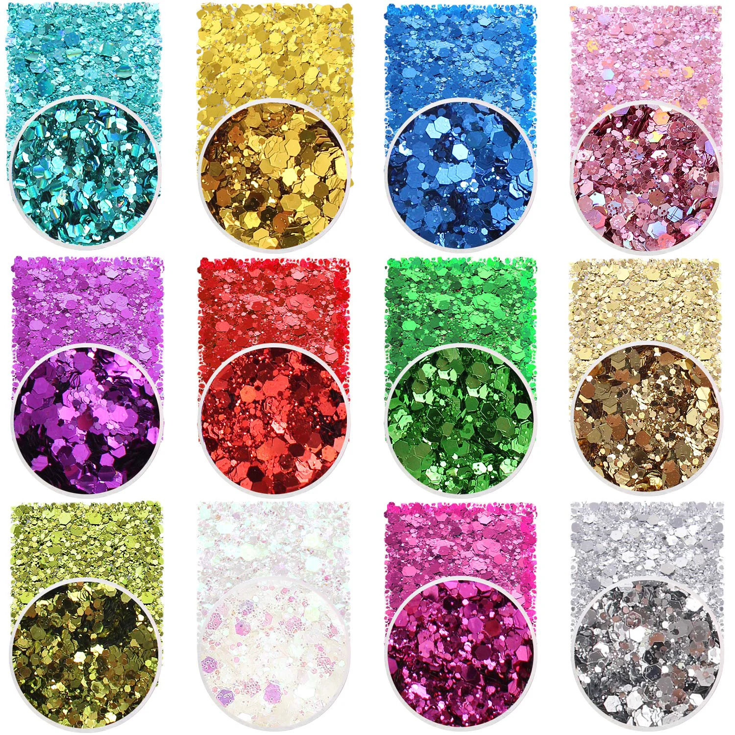 Advanced Holographic Chunky Sequins 12 Colors Mixed Laser Cosmetic Glitter for Face Body Eye Hair Nail Art Lip Gloss - Festival Glitter Makeup Comfortable
