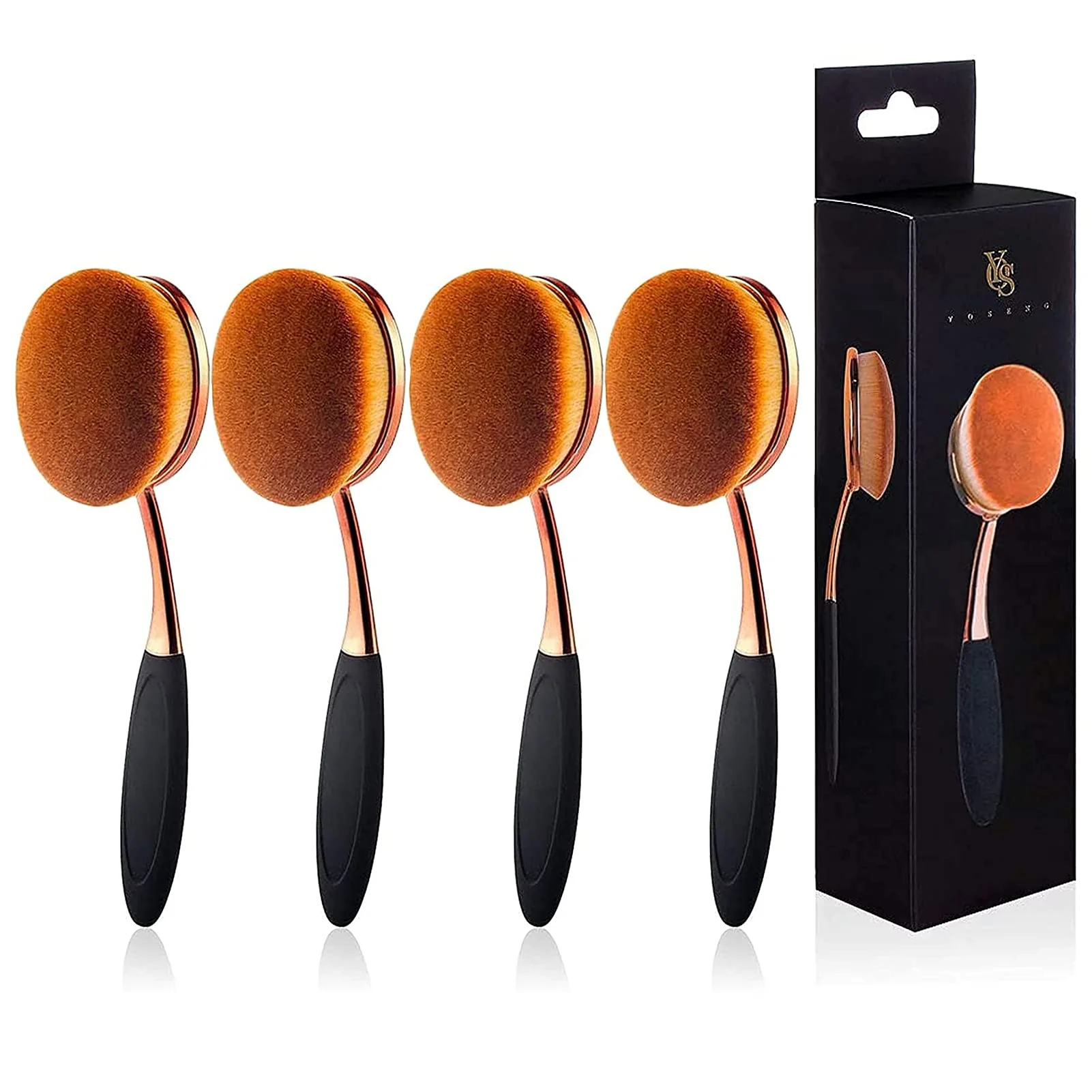 Exceptional Large Rose Gold Foundation contour Round Toothbrush Oval Makeup Brushes 4pcs Elite