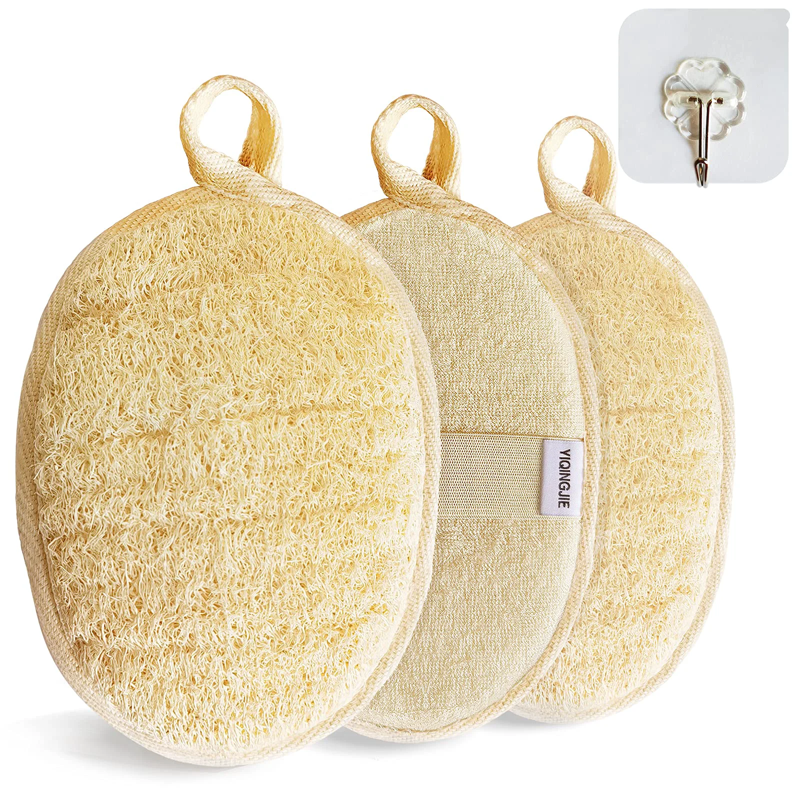 Reliable Natural Loofah Sponge Exfoliating Body Scrubber 3 Pack Made with Eco-Friendly and Biodegradable Shower Luffa Sponge Loofah for Women and Men Beige Prestigious