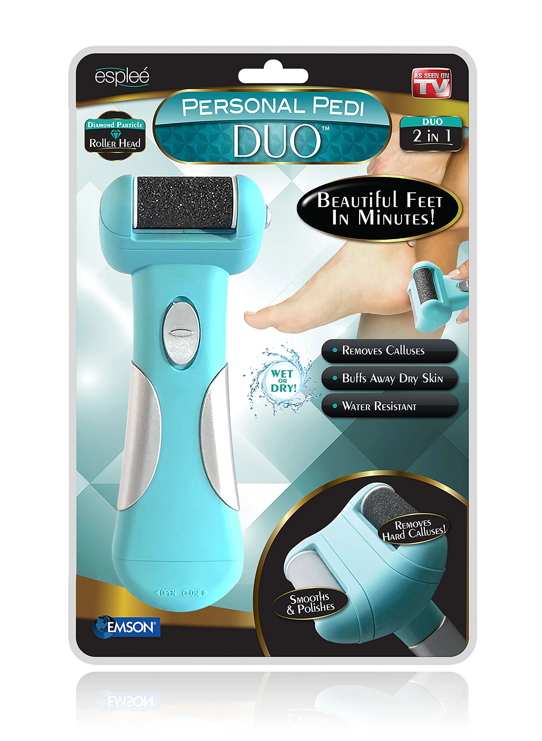 Healthy Personal Pedi Duo by Esplee- Powerful Electric Foot File and Callus Remover with Diamond Particles For Dry Cracked Dead Skin on your Heels and Feet. Unique