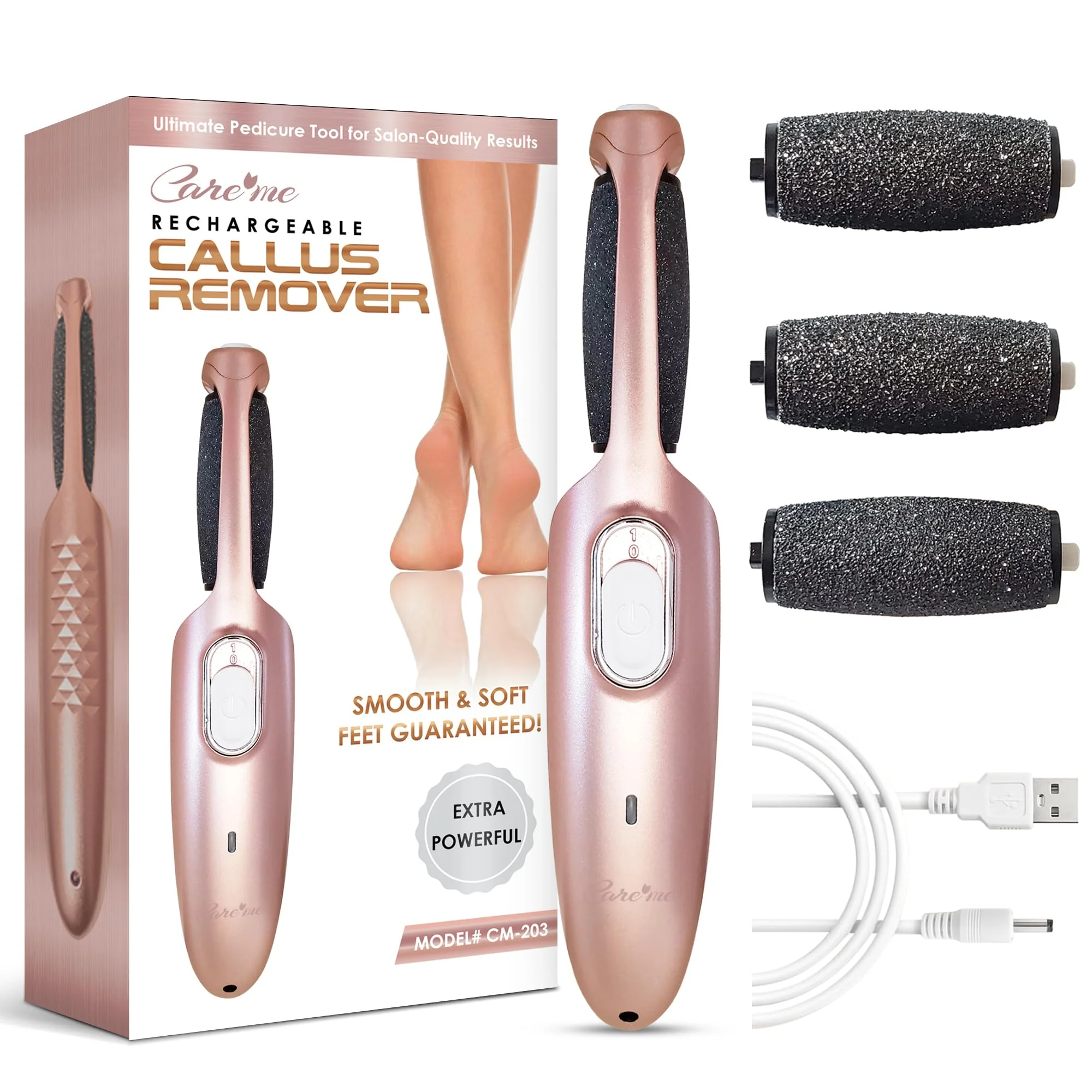 Trusted Powerful Electric Callus Remover Wand - Rechargeable Foot File Grinder Scrubber - Removes Dead Hard Skin Calluses - Pedicure Tool for Soft Minimalist