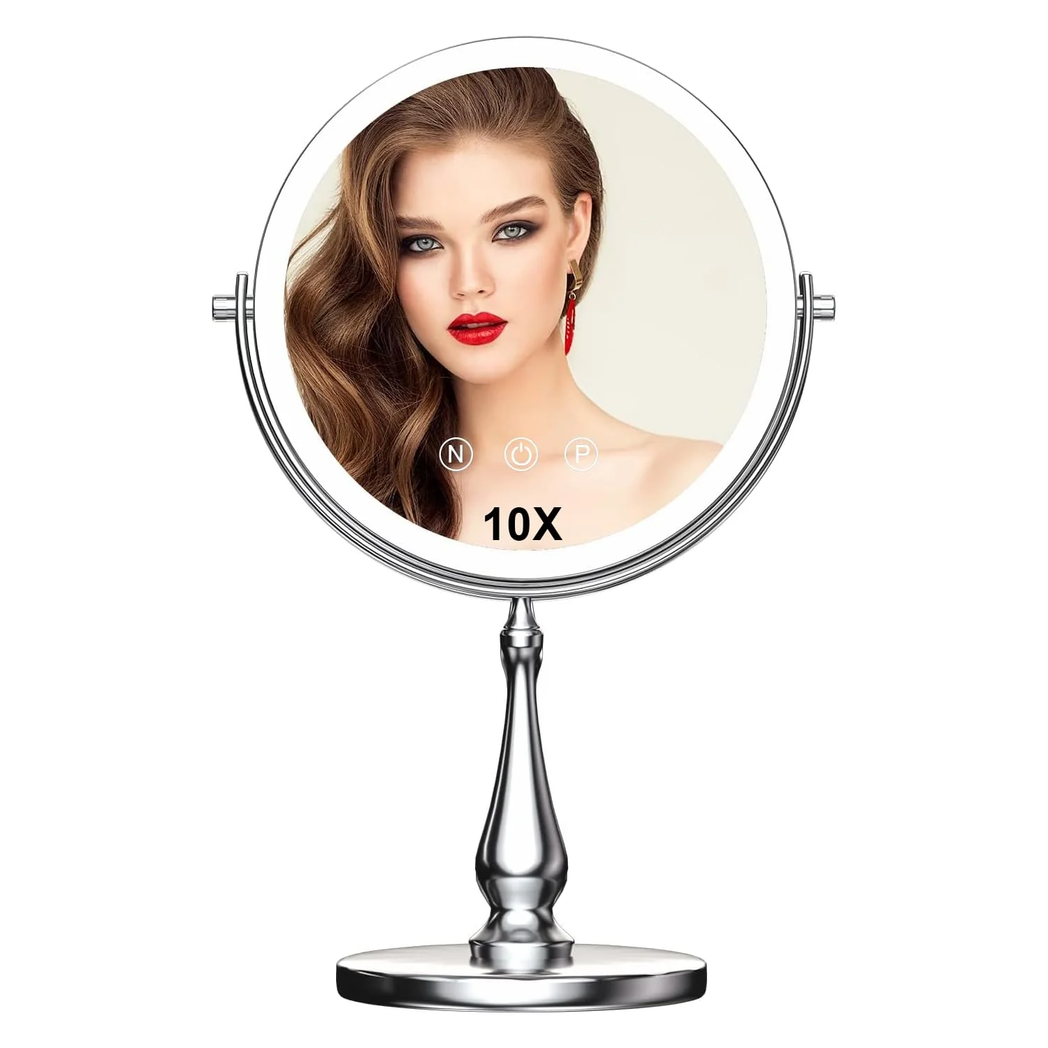 High-Performance WIZCHARK 9 Large Lighted Makeup Mirror 1X 10X Magnifying Vanity Mirror with 3 Colors Dimmable Lightning 80 LED Lights 360°Rotation Double Sided Refined