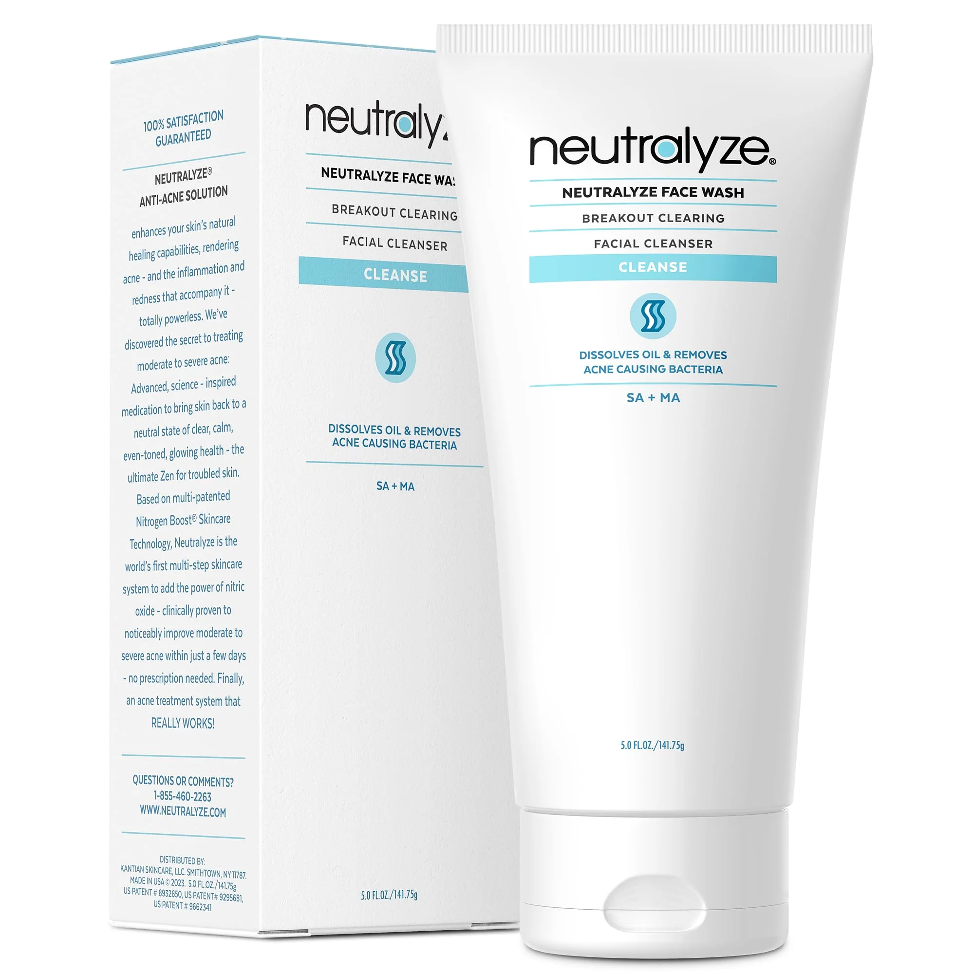 Genuine Neutralyze Acne Wash for Face with 2 Mandelic Acid 2 Salicylic Acid - Professional Grade A.H.A. B.H.A. Facial Cleanser for Acne Prone Skin 90 Expertly Made