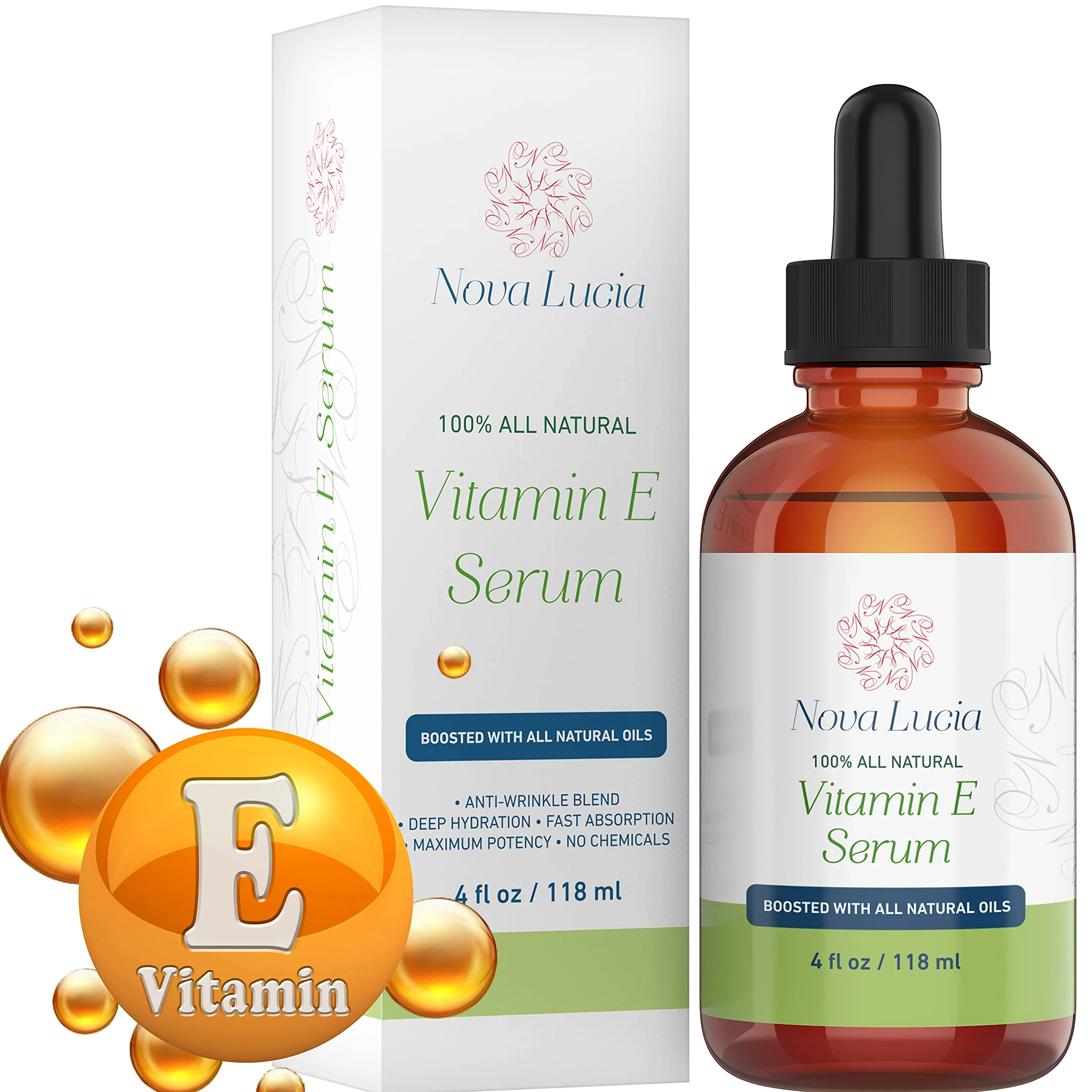 Quality Nova Lucia Organic Vitamin E Oil - Pure Vitamin E for Skin Face Hair Scar Stretch Mark Treatment Natural Moisturizer for Soft Smooth Advanced