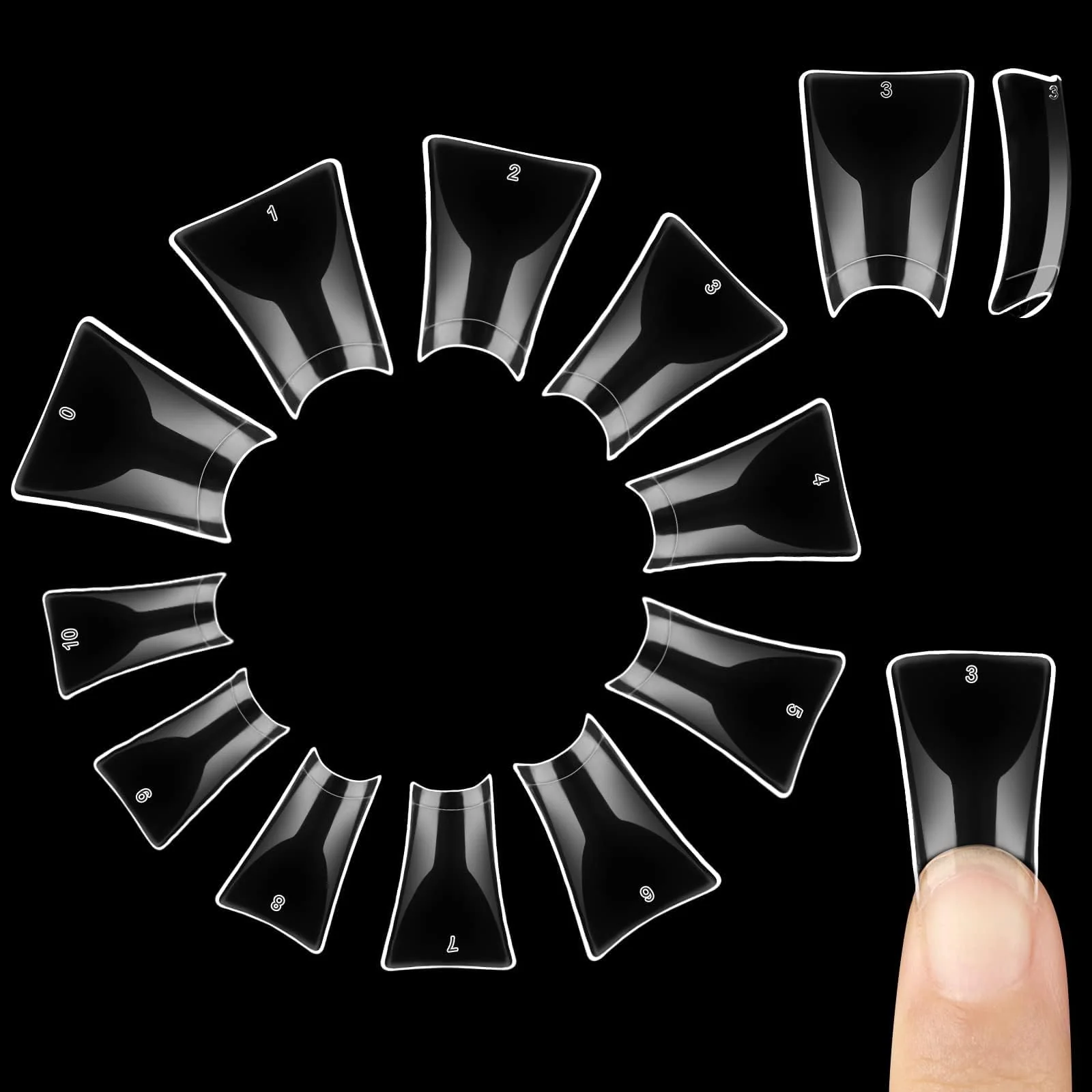 Crafted NOVO OVO 550 pcs Transparent Clear Crystal Duck Feet Style Flare Nail Tips Y2K Vibe Half Cover C Curve Wide French False Nail Extension Tips Acrylic Safe