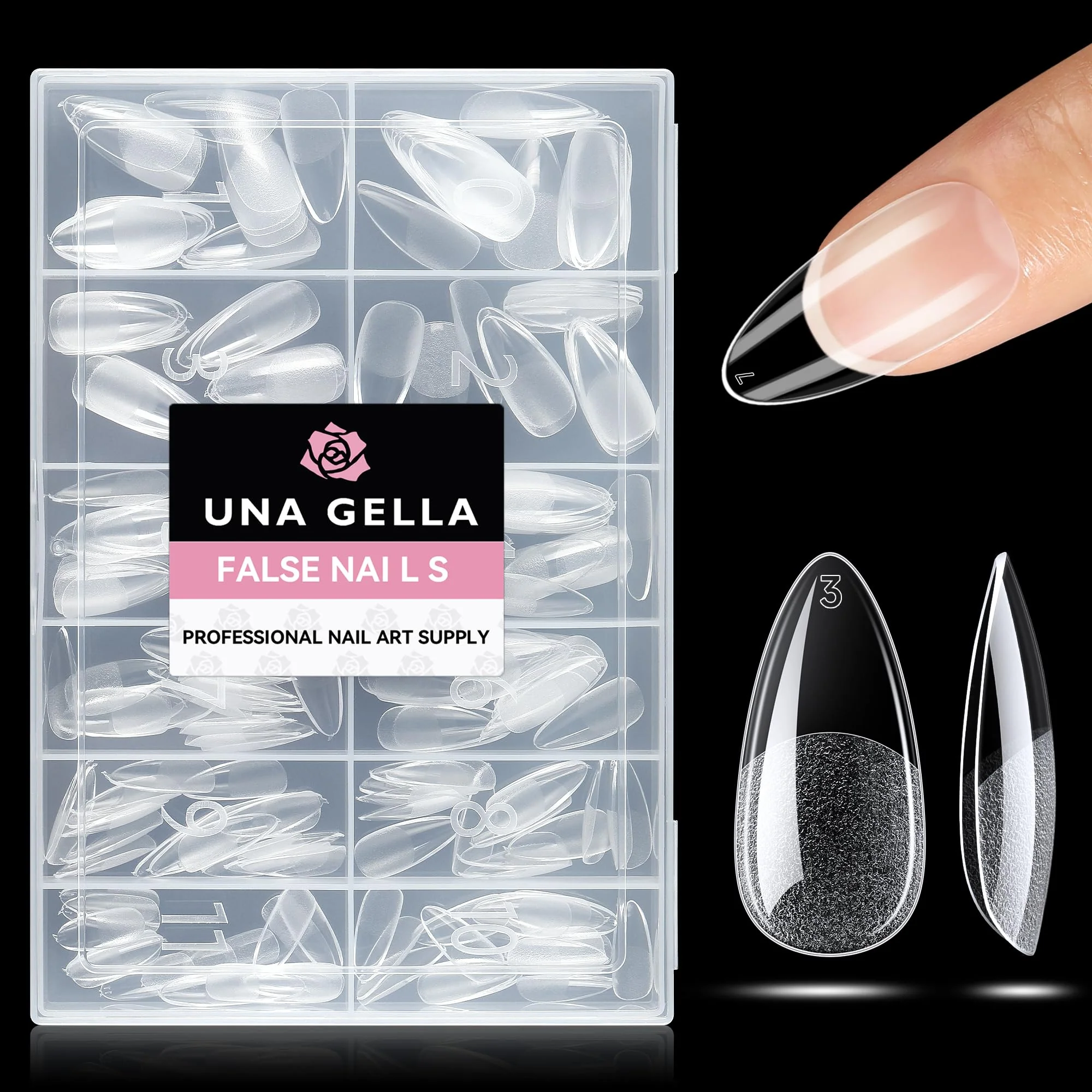 Functional UNA GELLA Almond Nail Tips 216pcs Medium Almond Press on Nails Pre-shape Gel Fake Nails for Full Cover Acrylic French False Nails For Nail Extension Healthy