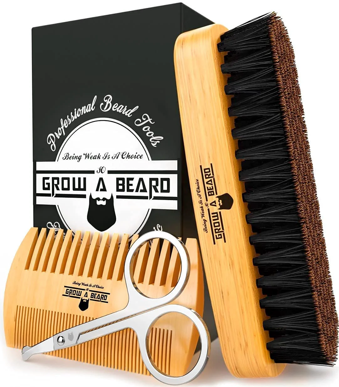 Fine Crafted Beard Brush For Men Beard Comb Set w Mustache Scissors Grooming Kit Natural Boar Bristle Brush Dual Action Wood Comb And Travel Bag Great Original Design