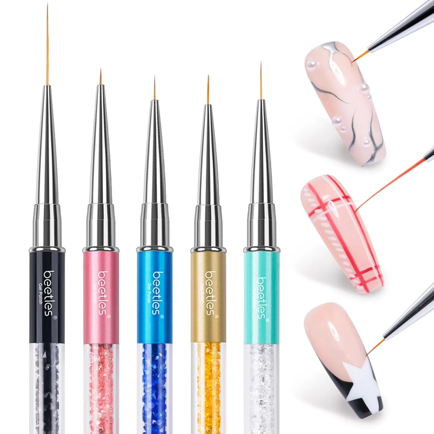 High-End Beetles Gel Polish Nail Art Liner Brushes 5Pcs Painting Art Design Pen Set Diamond Application Rhinestone Handle Dotting Drawing Sizes 5 7 9 11 20mm Fast