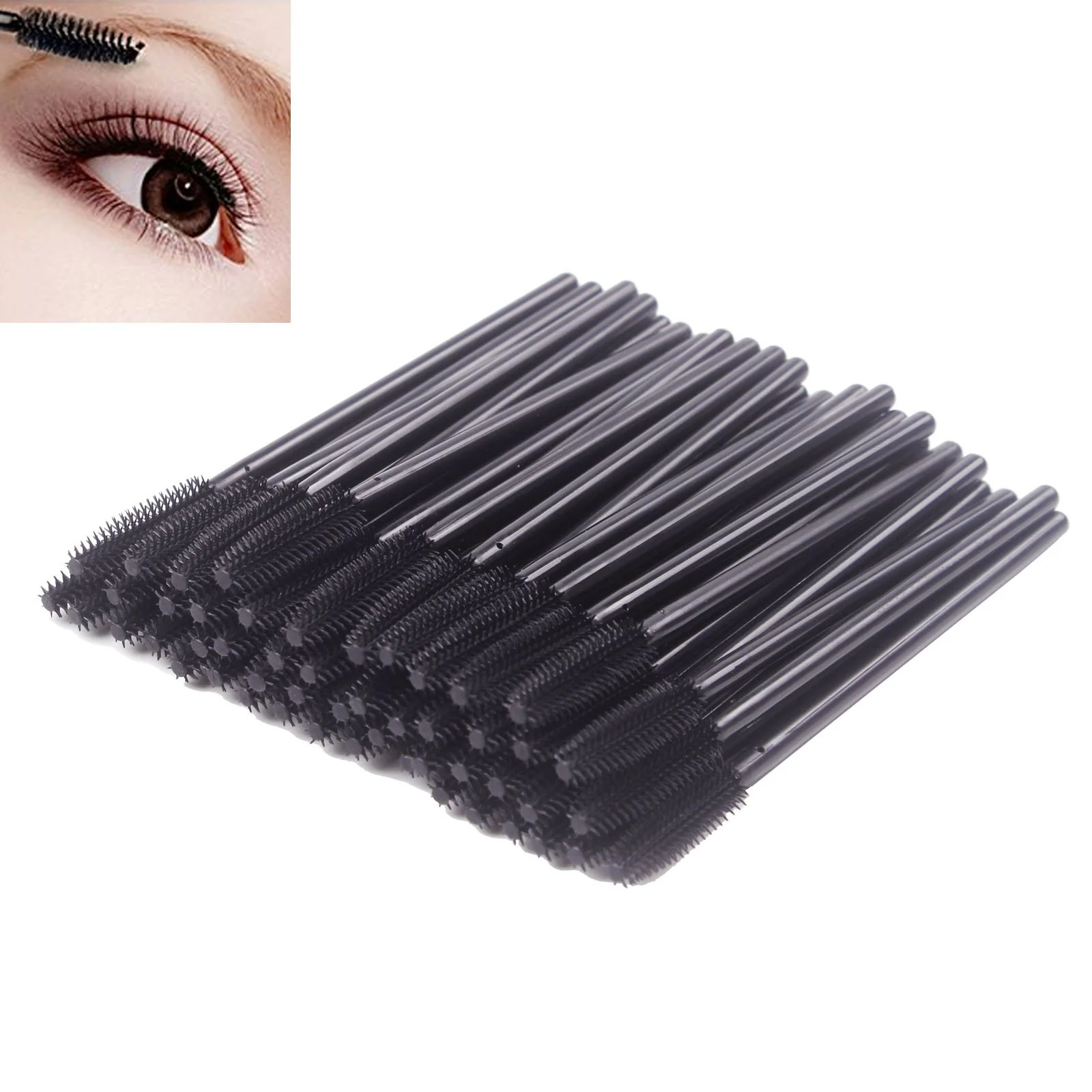 Safe BIHRTC Pack of 100 One-Off Disposable Silicone Eyelash Mascara Brushes Wands Applicator Eyebrow Brush Makeup Tool Kit Set Tower Shape - Black Quality