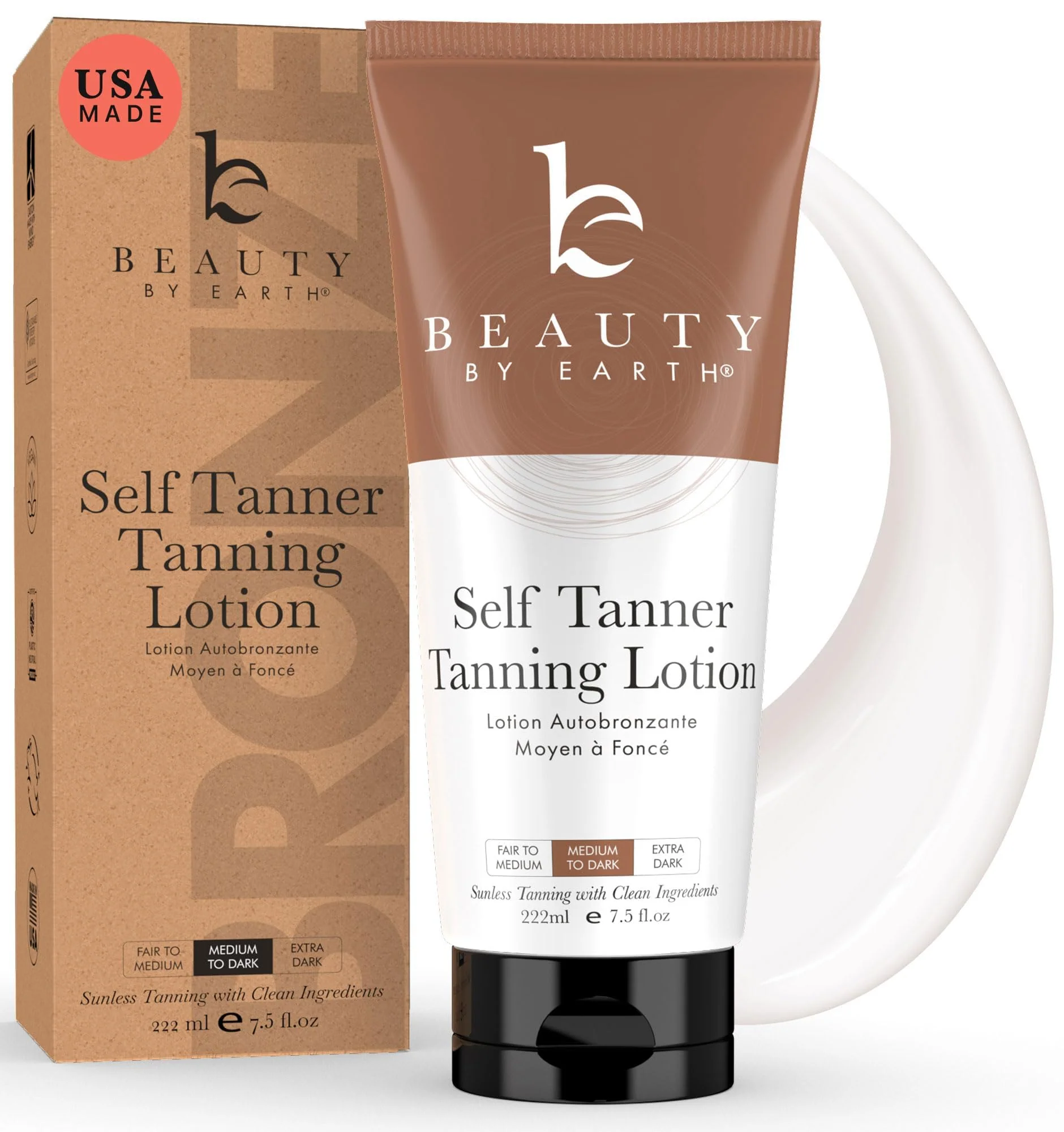 Easy-to-Use Beauty by Earth Self Tanner - USA Made with Natural Organic Ingredients Moisturizing Self Tanning Lotion with Aloe Vera Coconut for a Natural Original Design