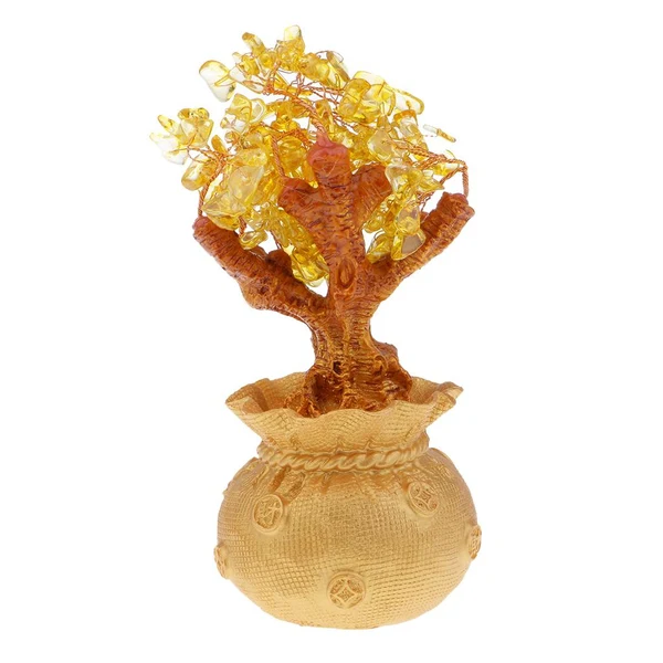 Functional Max Mini Crystal Money Tree Bonsai Style Feng Shui Bring Wealth Luck Yellow Fine Crafted